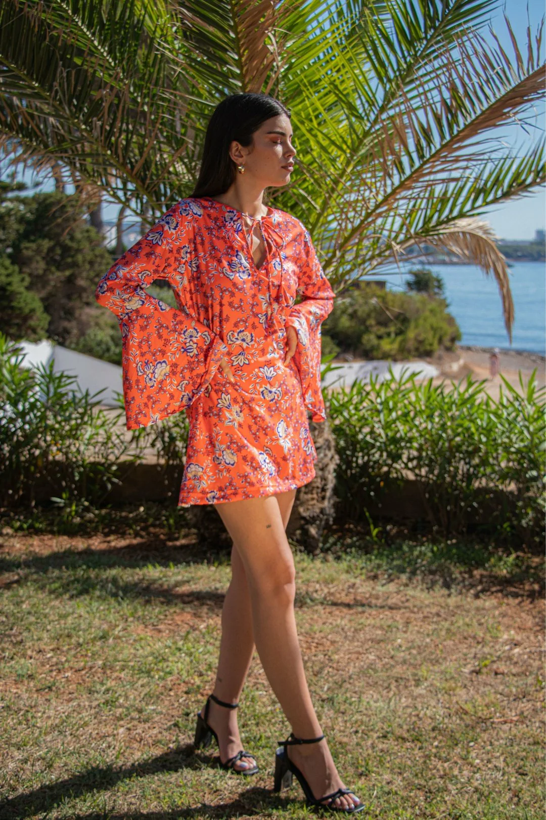 ALETA Bell Sleeve Mini Dress - Clockwork Orange - Image 3