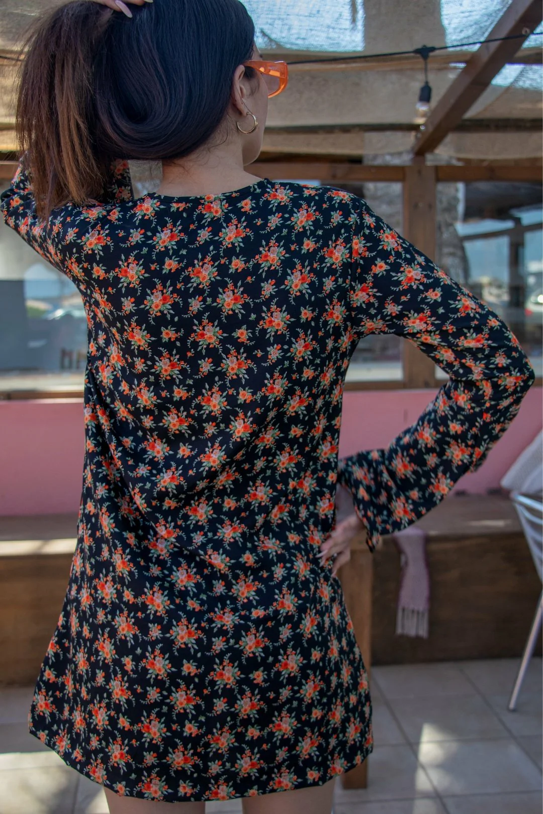 ALETA Bell Sleeve Mini Dress - English Rose - Image 3