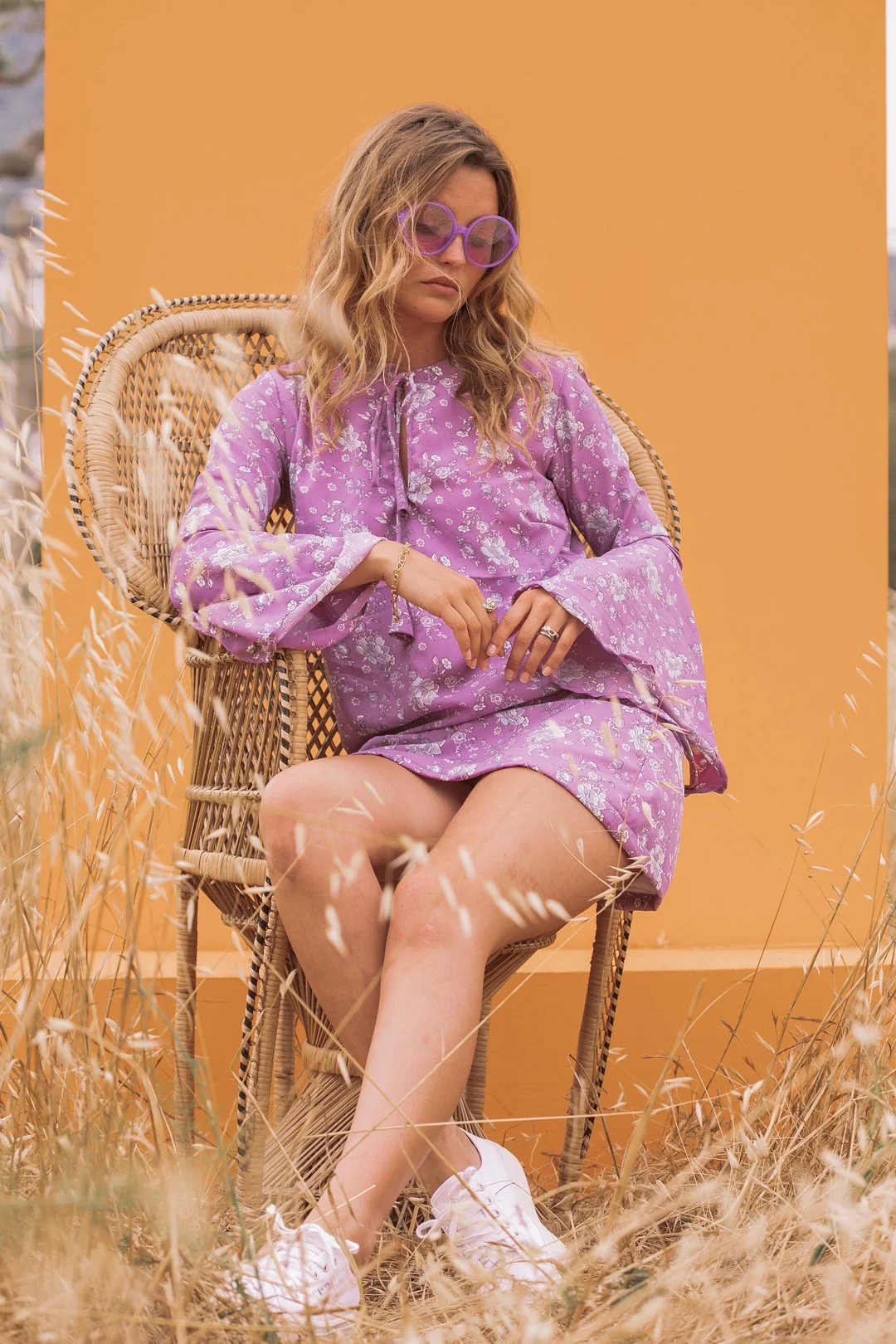 ALETA Bell Sleeve Lavender Mini Dress - Image 3