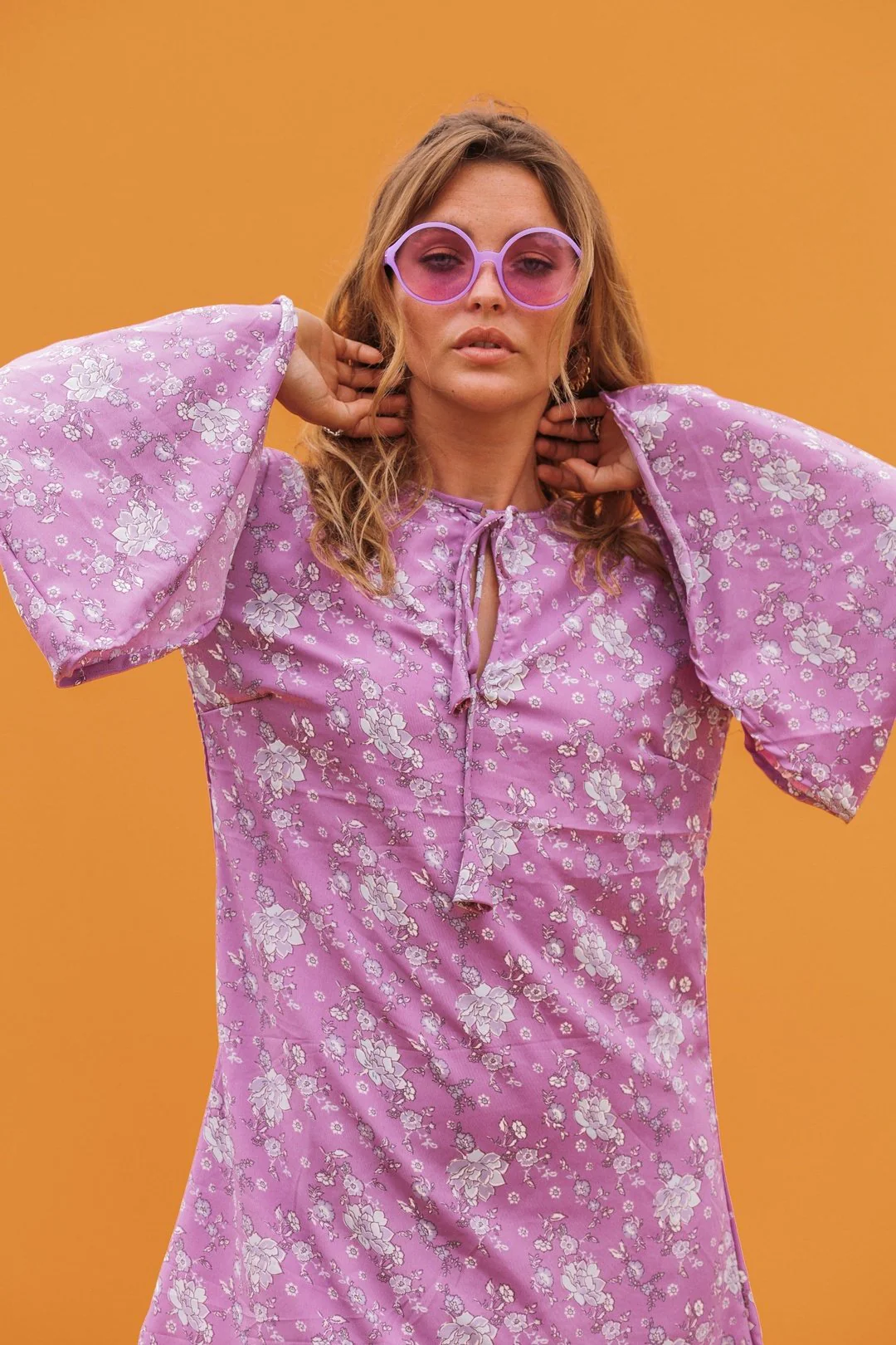 ALETA Bell Sleeve Lavender Mini Dress - Image 5
