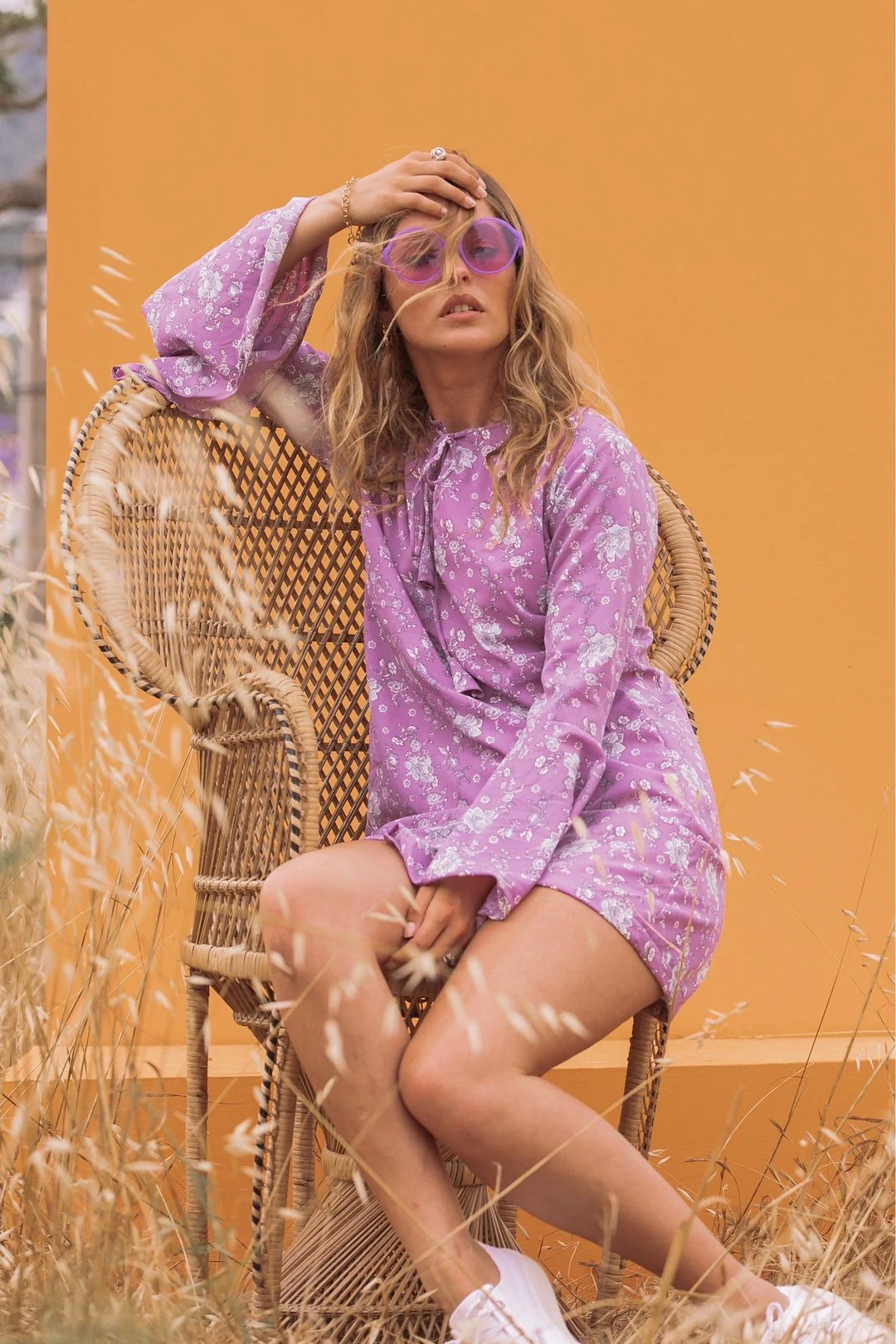 ALETA Bell Sleeve Lavender Mini Dress - Image 6