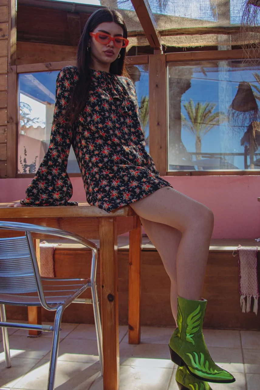 ALETA English Rose - Bell Sleeve 60's / 70s Style Mini Dress - Image 2
