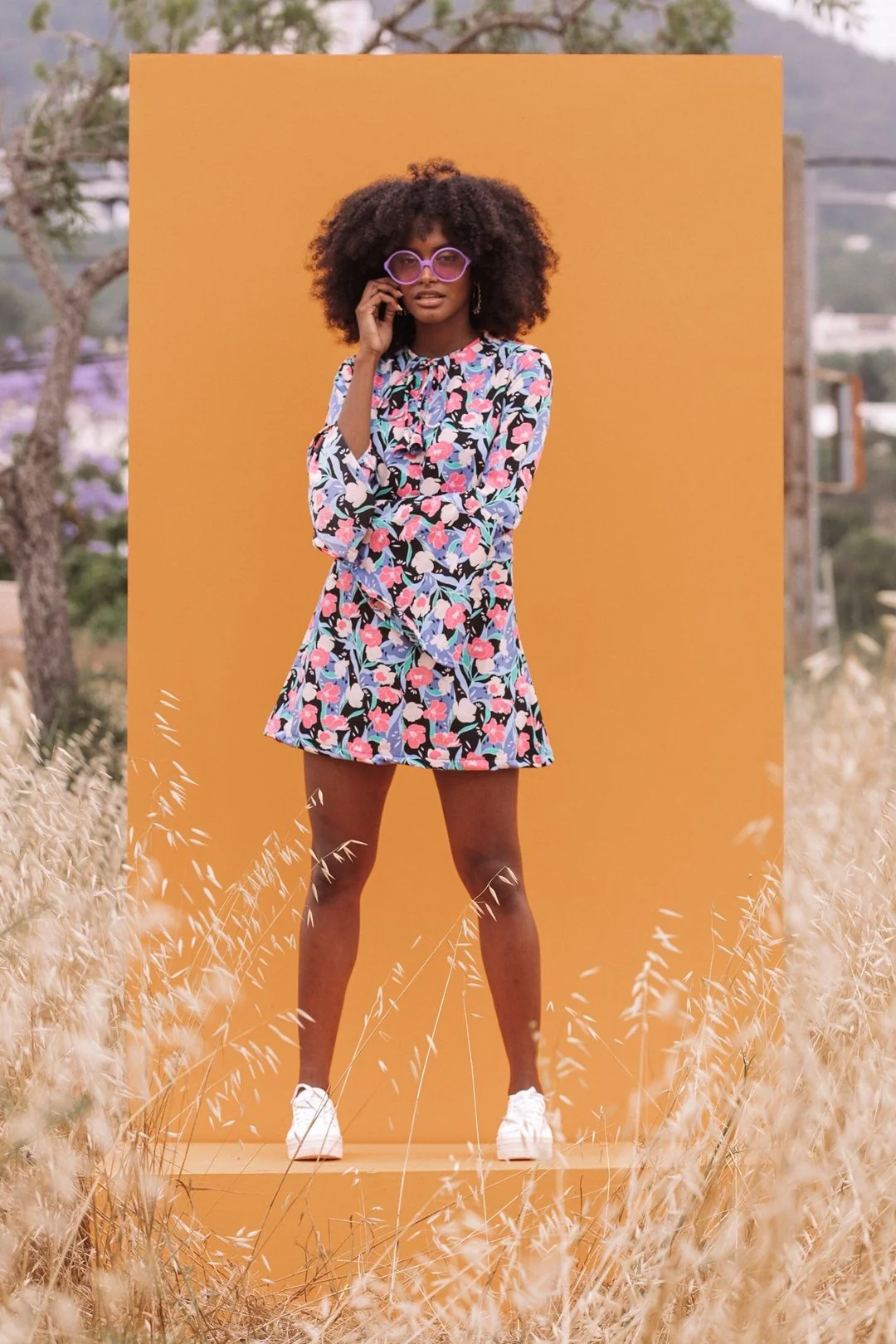 ALETA MINI DRESS - Women's Bell Sleeve 70s Floral Dress - Image 2