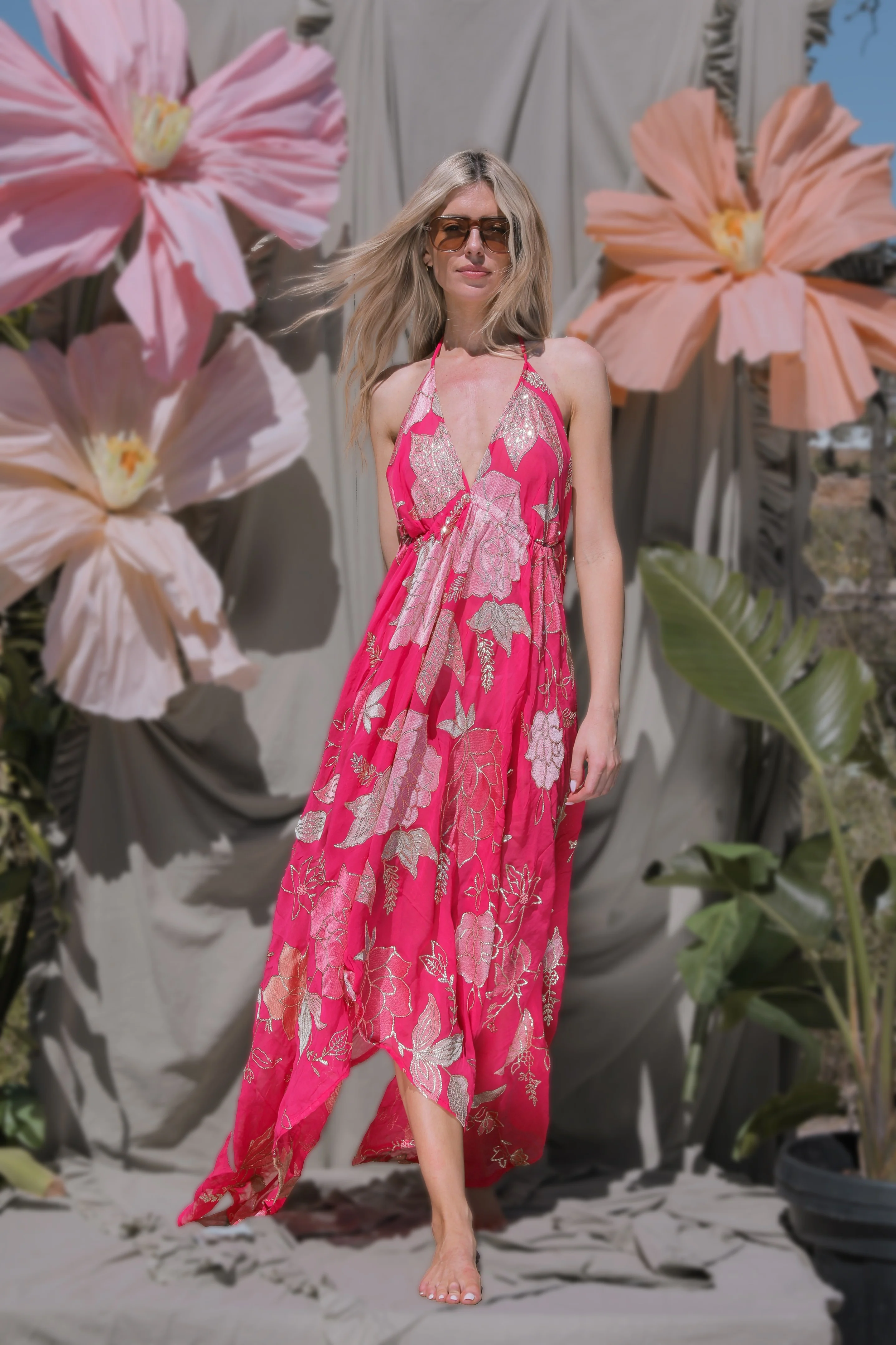 Ariella Halterneck dress - Hot Pink - Image 3