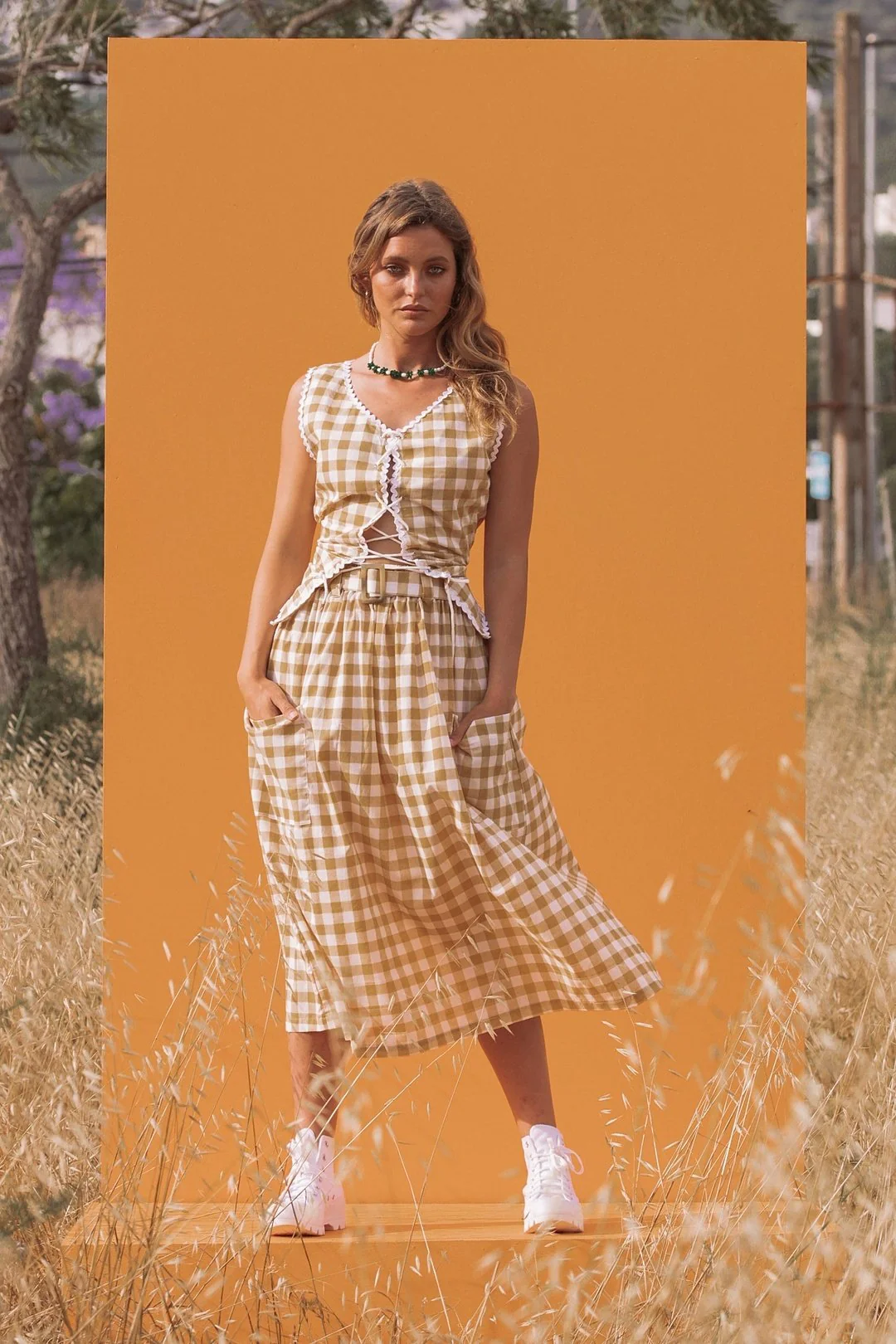 BUFFALO Mustard Gingham Maxi skirt - Image 3