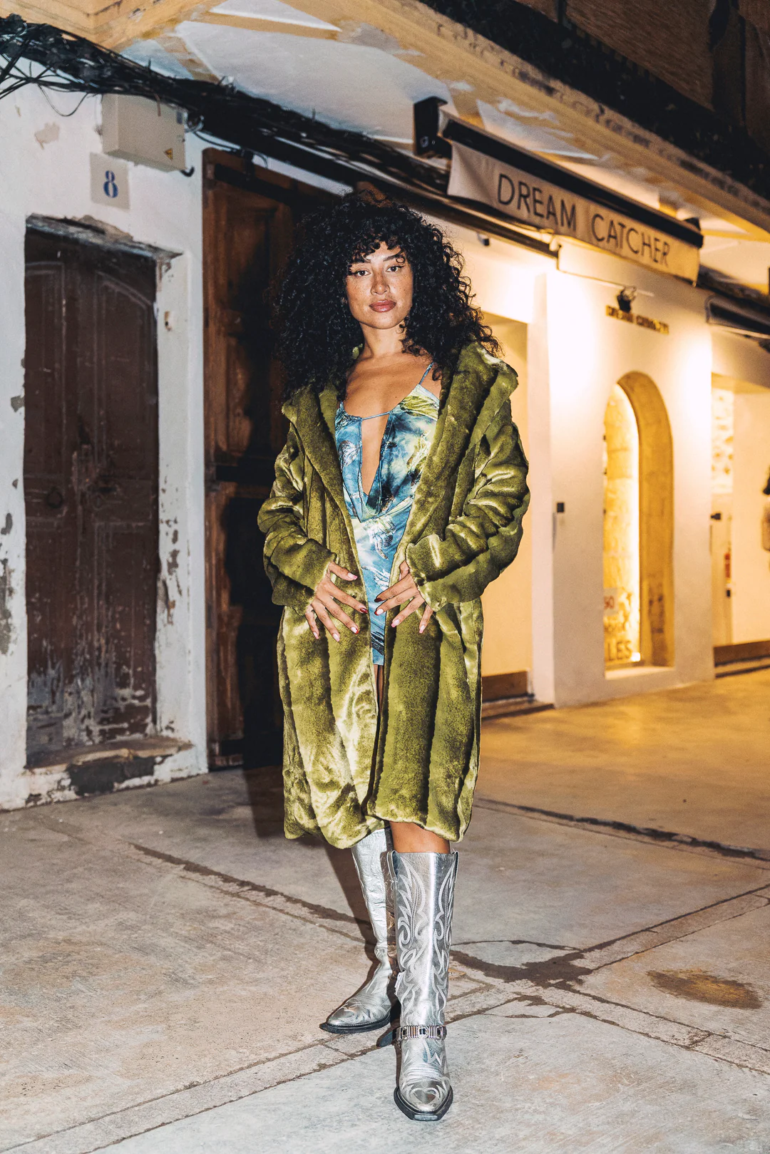 BUFFY Faux Fur Coat in Sage Green - Image 6