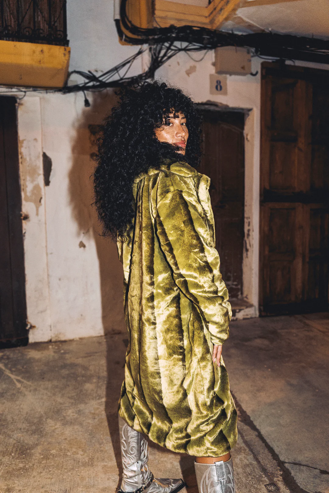 BUFFY Faux Fur Coat in Sage Green - Image 8