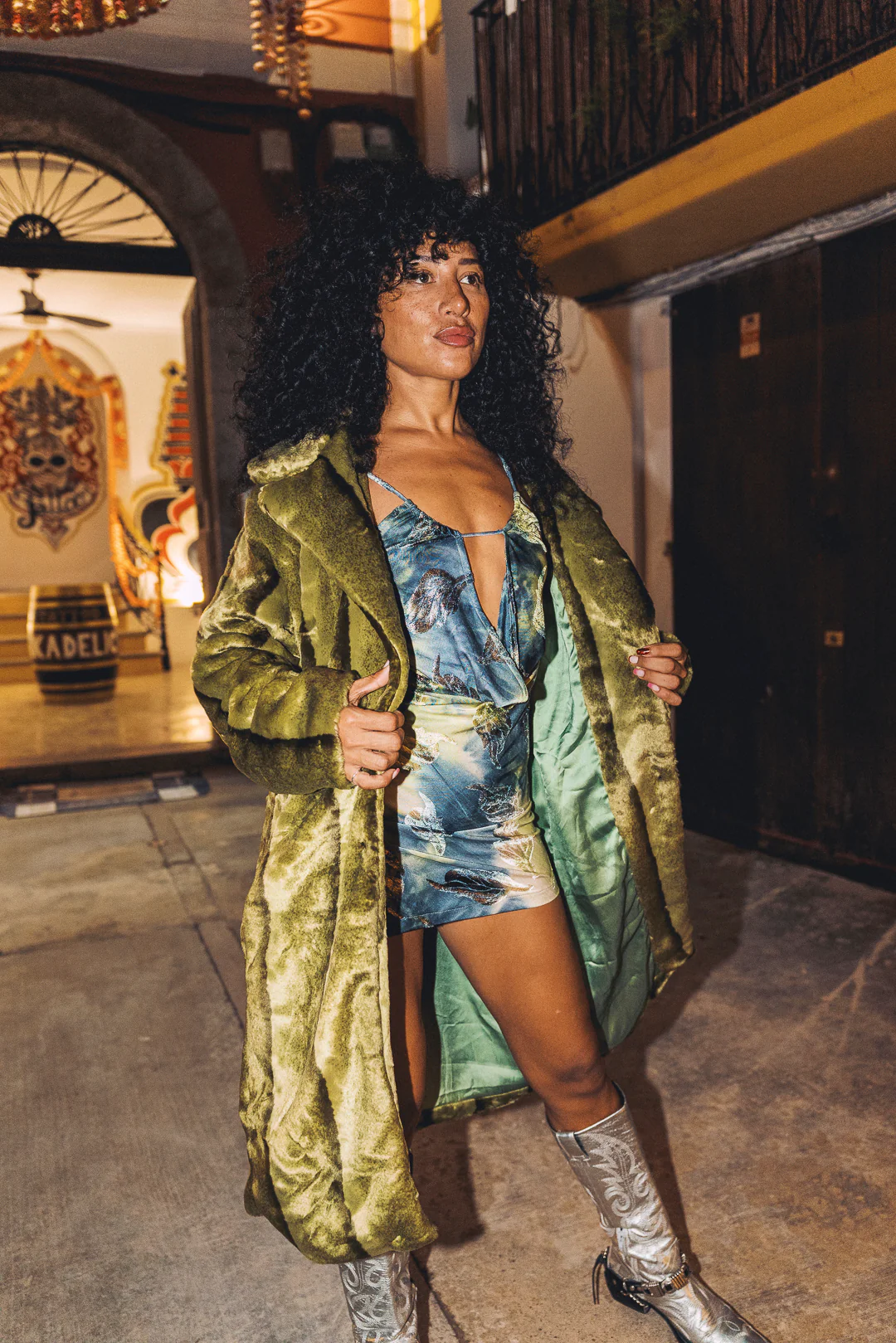 BUFFY Faux Fur Coat in Sage Green - Image 9