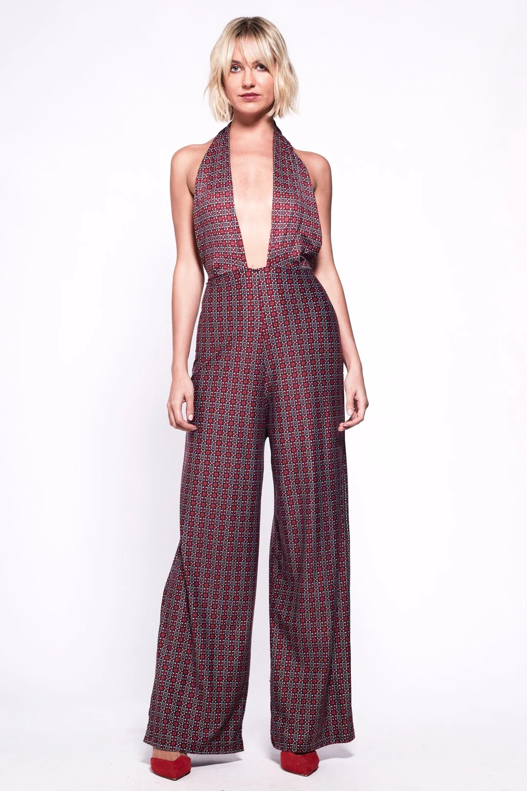 CANDI Jumpsuit - 70s Style  Plunge Halterneck