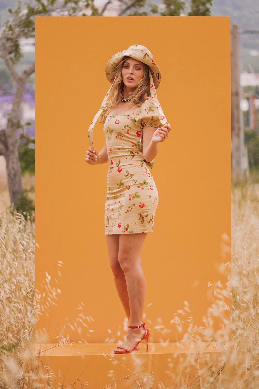 CARLA Cream Cherry Print Mini Dress - Image 3