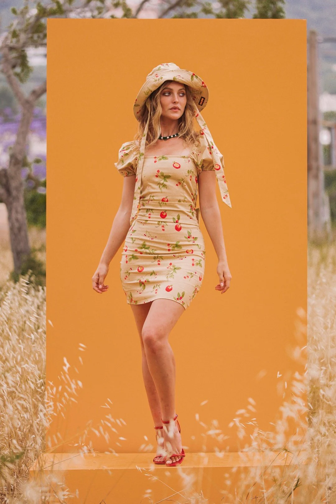 CARLA Cream Cherry Print Mini Dress - Image 4