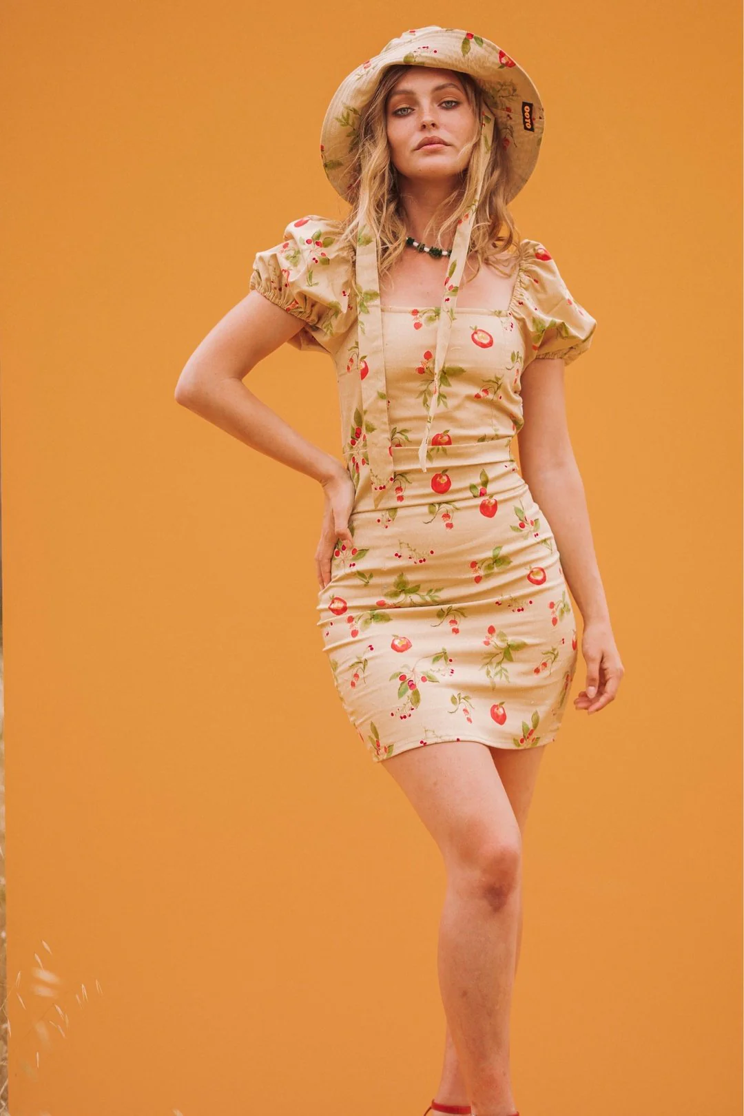CARLA Cream Cherry Print Mini Dress - Image 6