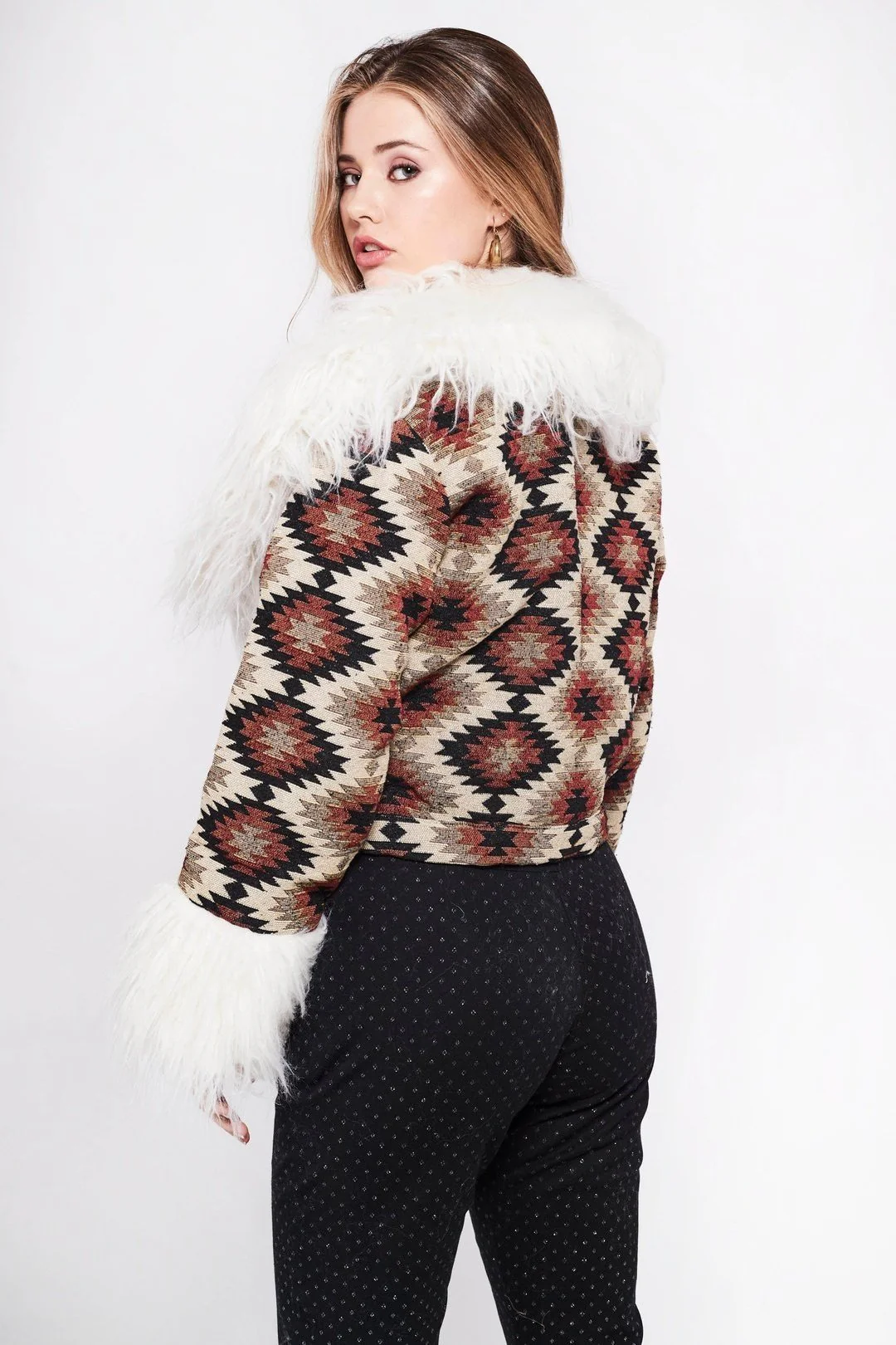 CAYOTE Afghan Bomber Jacket in Brown Geo - Image 2