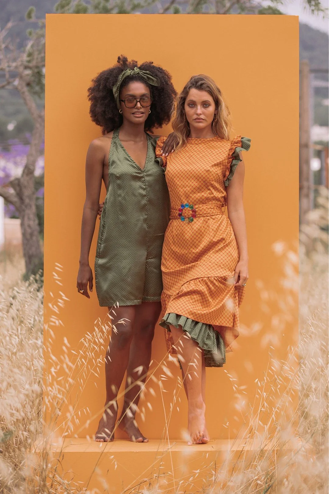 CECILIA Orange Spanish Dress with Green Thrill Sleeves - Image 2