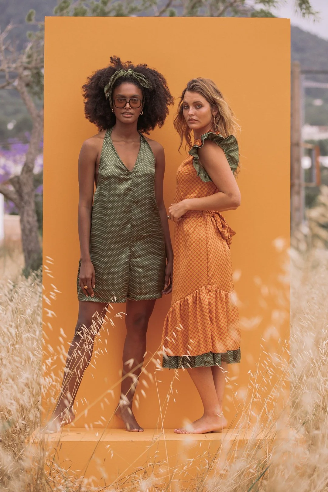 CECILIA Orange Spanish Dress with Green Thrill Sleeves - Image 4