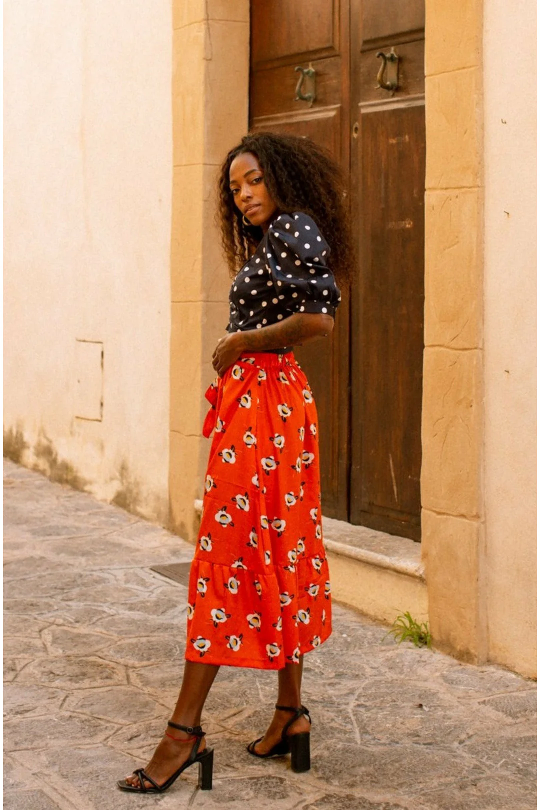 FIORELLA Orange Floral Print Summer Skirt - Image 3