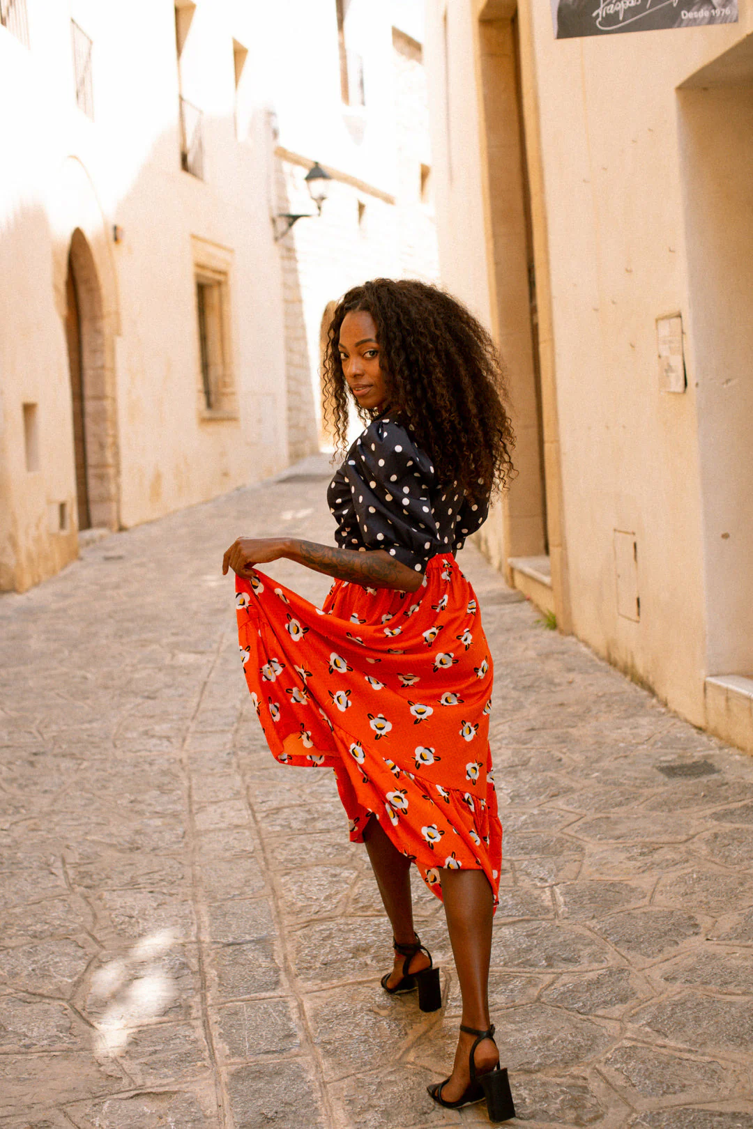 FIORELLA Orange Floral Print Summer Skirt - Image 5