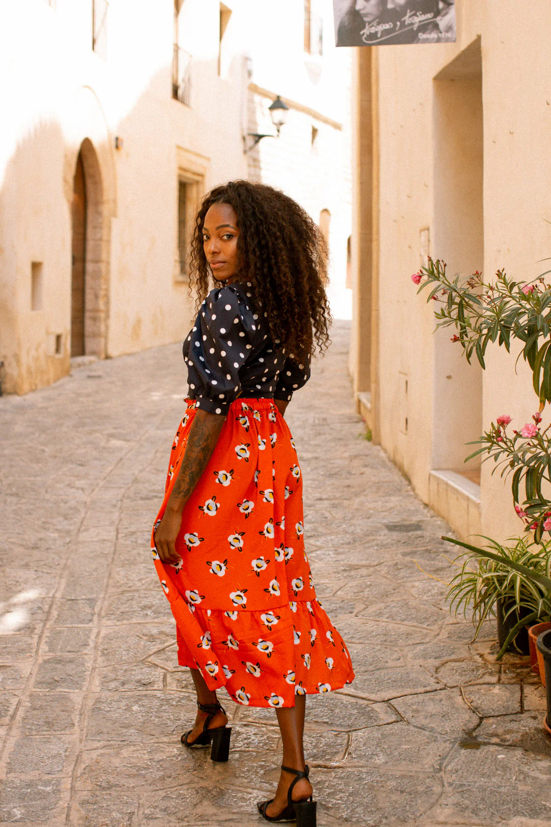 FIORELLA Orange Floral Print Summer Skirt - Image 6