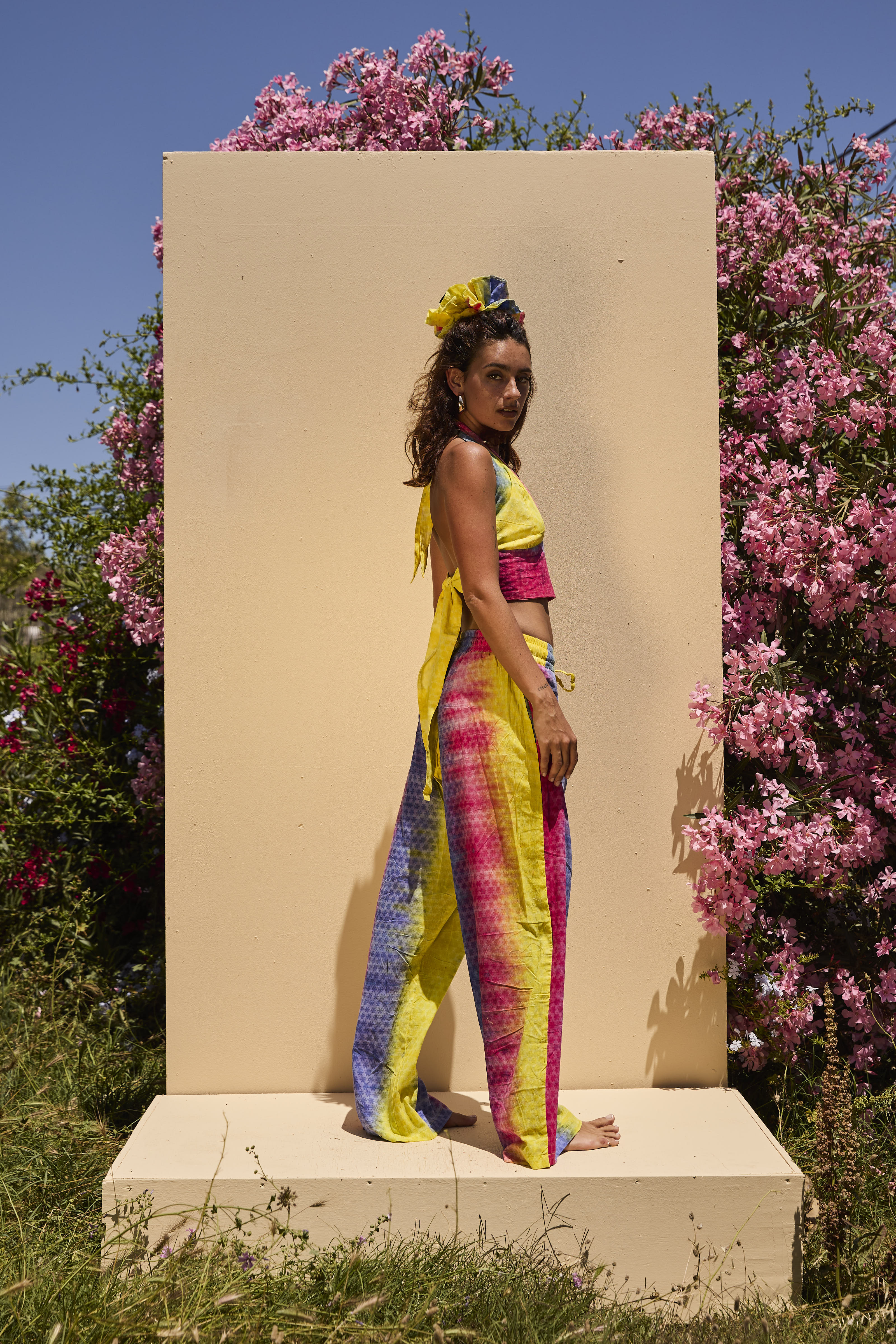 Double Ruffle scrunchie - Bright Yellow Tiedye - Image 2