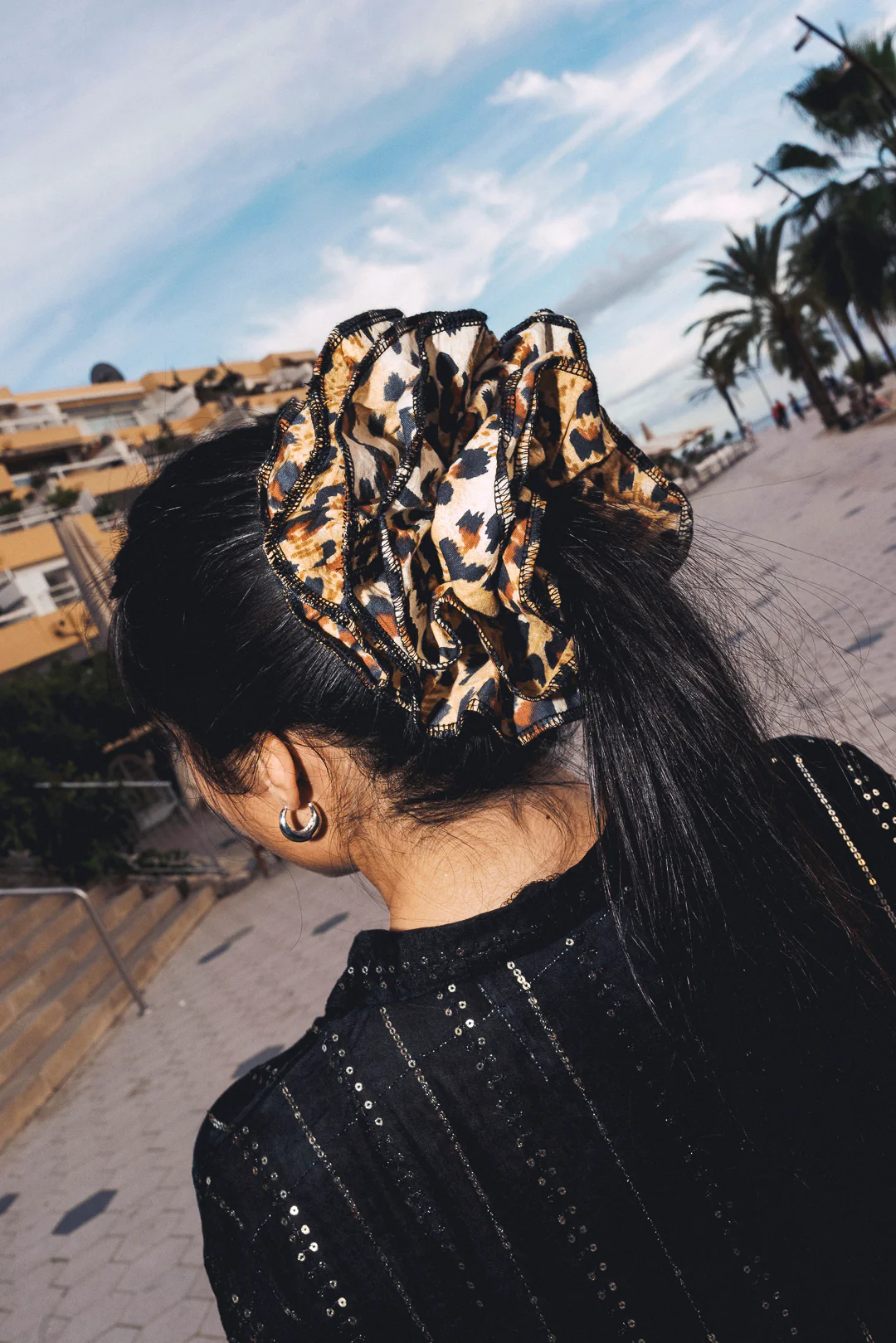 Double Ruffle scrunchie - Leopard Print cotton - Image 2