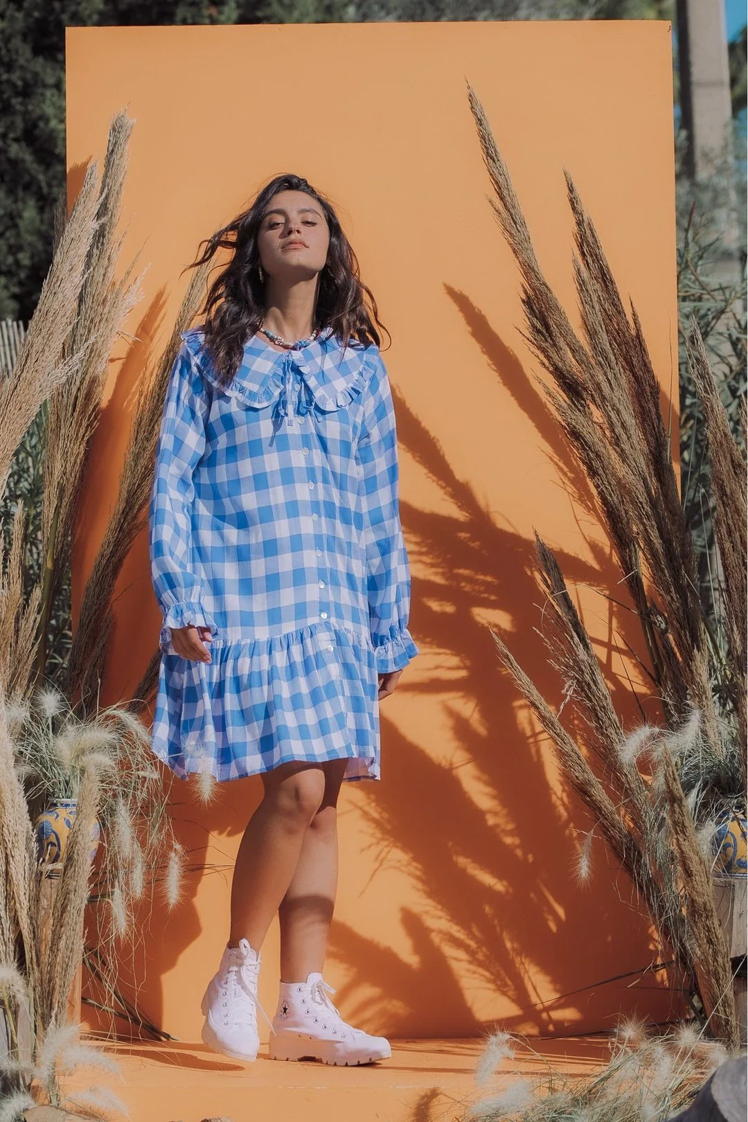 ELSIE Gingham Oversized Collar Dress - Image 3