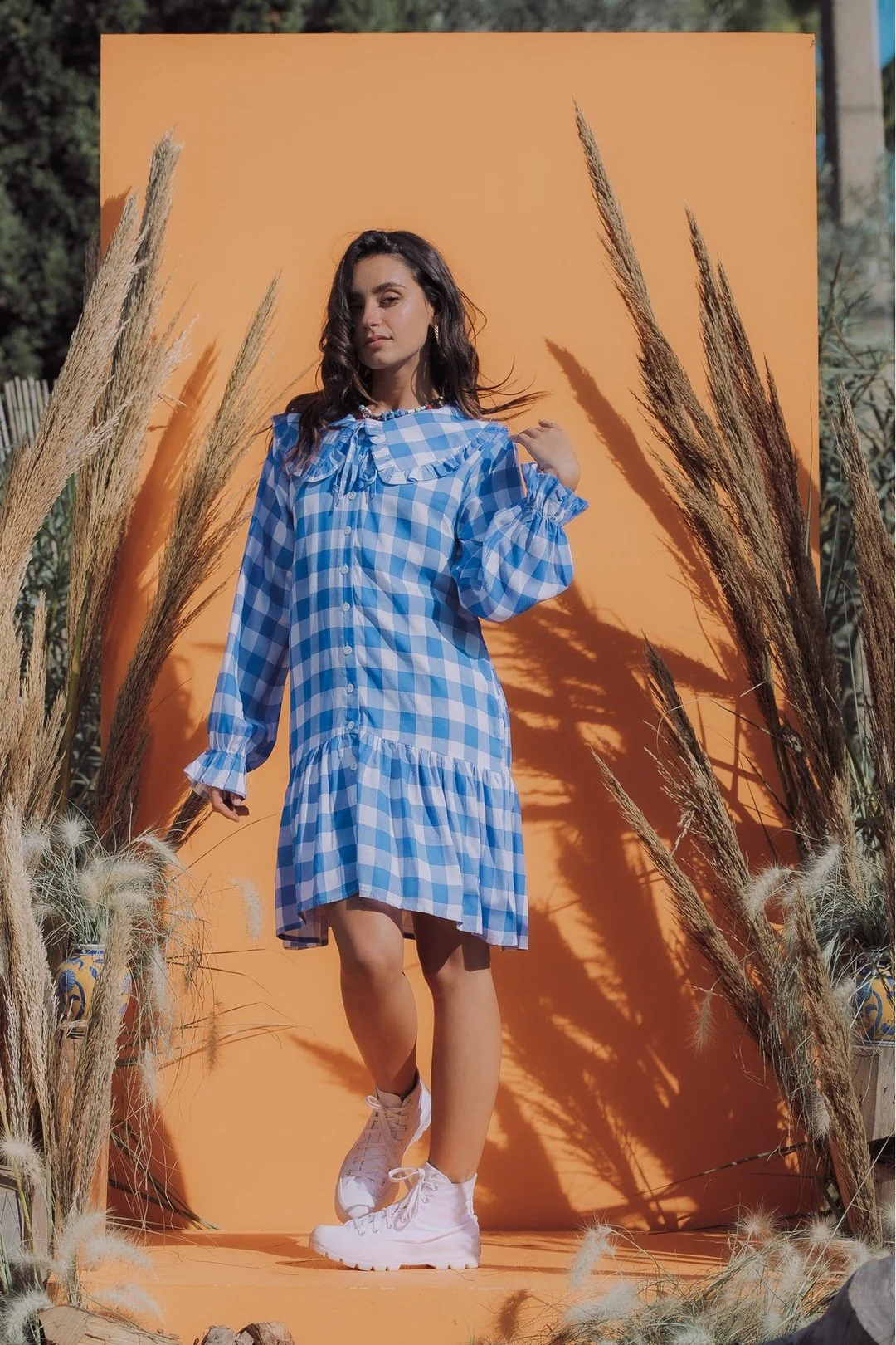 ELSIE Gingham Oversized Collar Dress - Image 5
