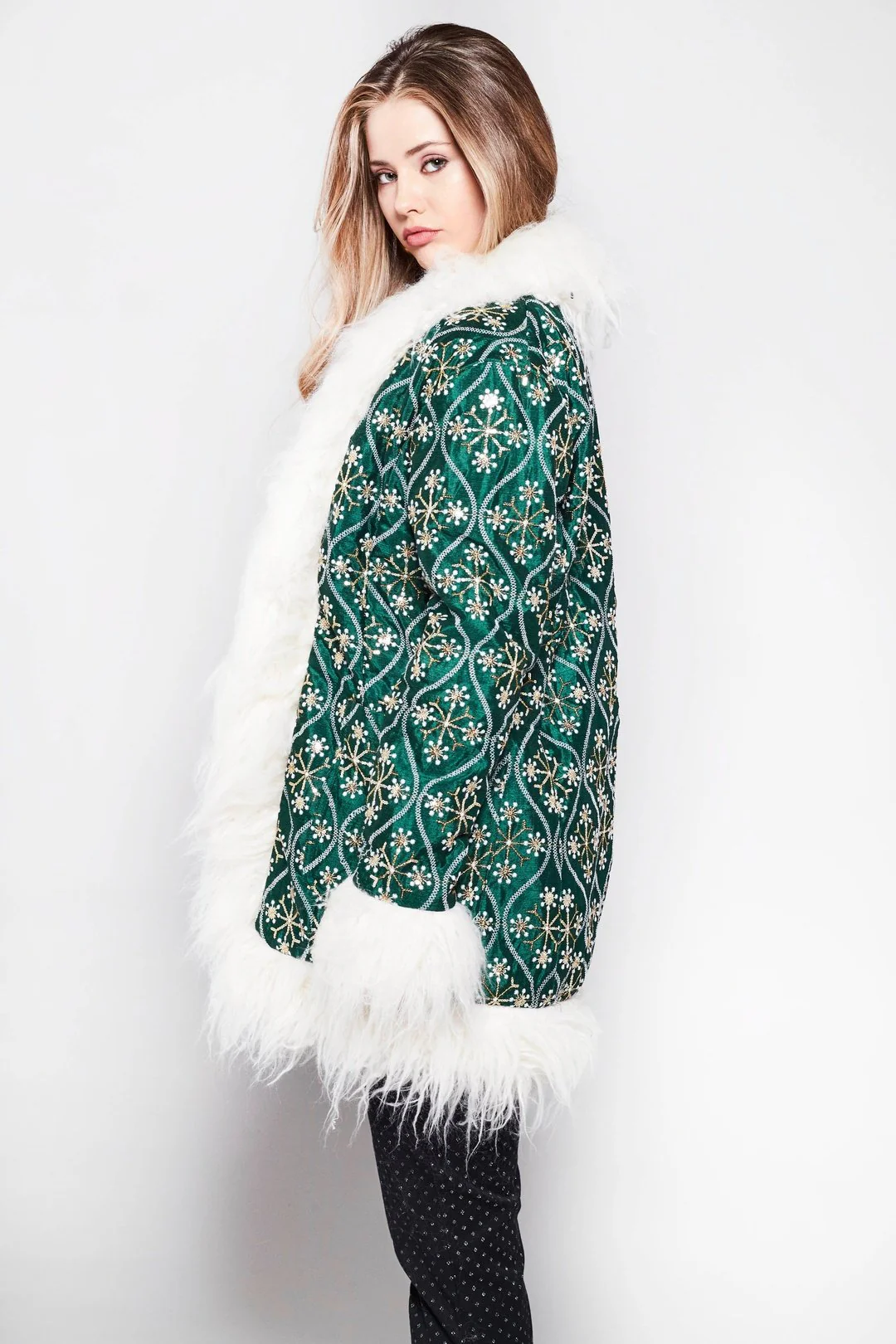 BONNIE Afghan Coat in Dark Emerald Green