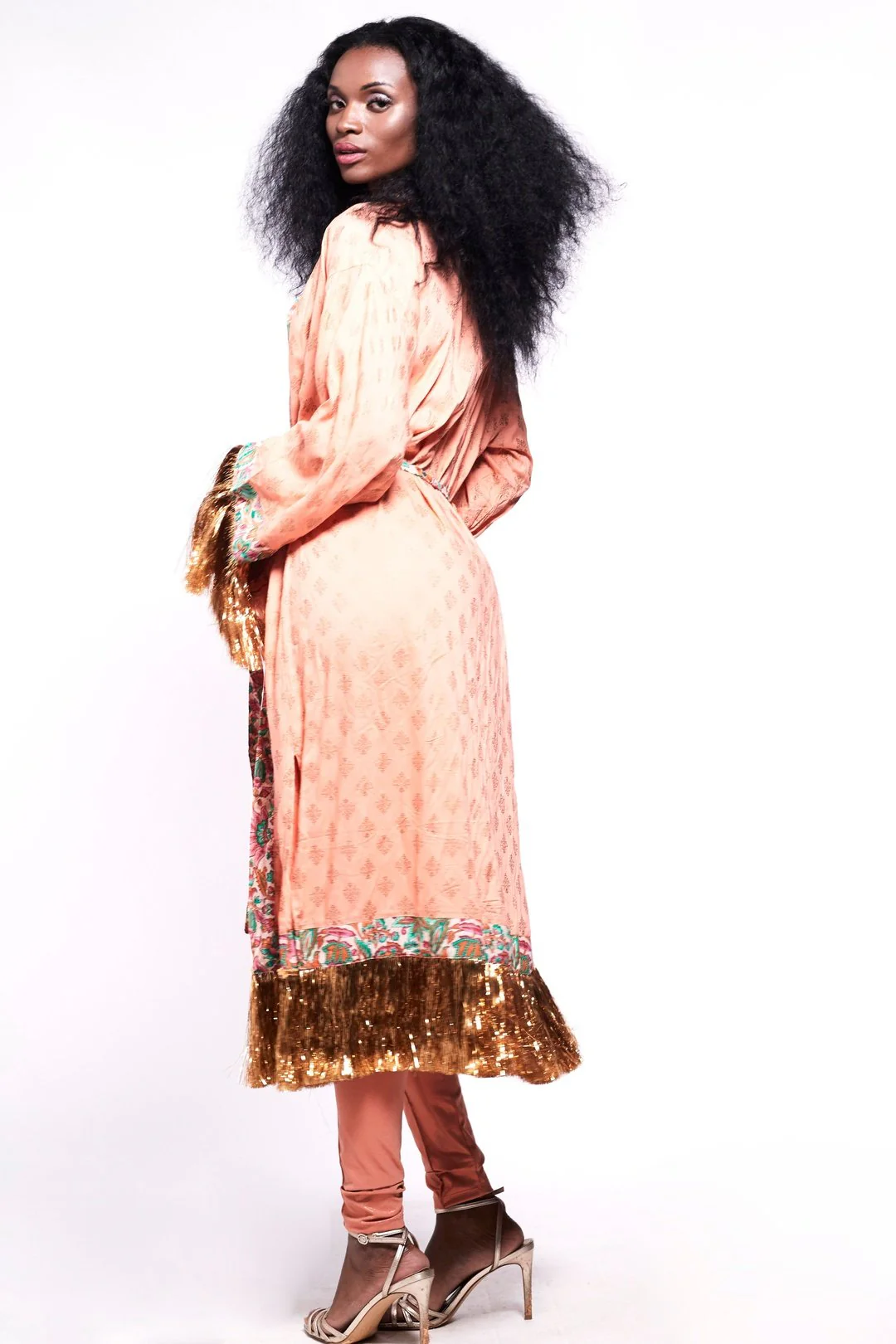 FIESTA Kimono Peach Metallic Fringe Party Kimono - Image 3