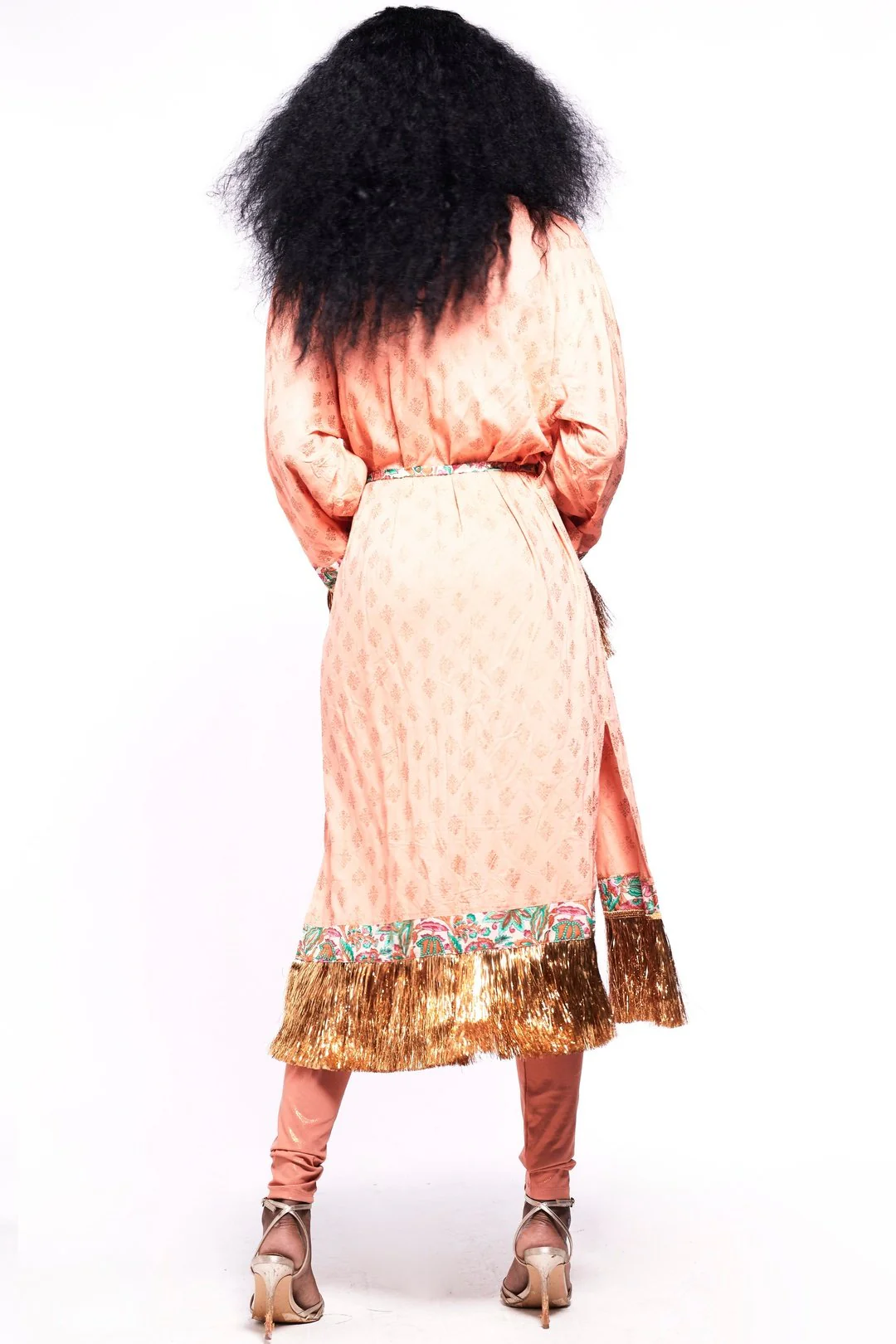 FIESTA Kimono Peach Metallic Fringe Party Kimono - Image 5