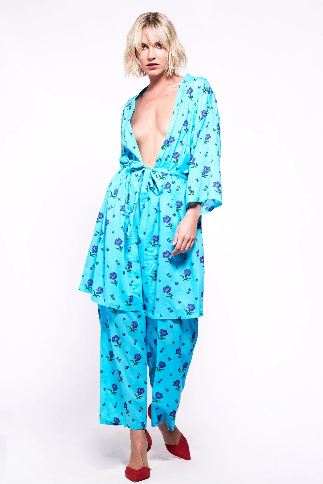 FORTY WINKS Blue Floral Kimono Twinset - Image 2