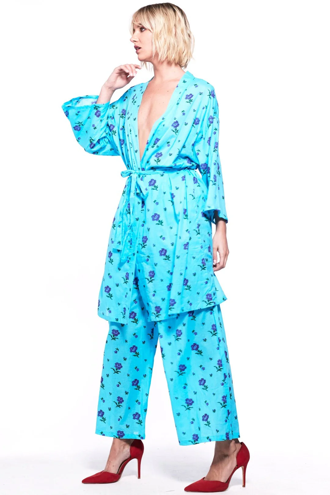 FORTY WINKS Blue Floral Kimono Twinset - Image 3