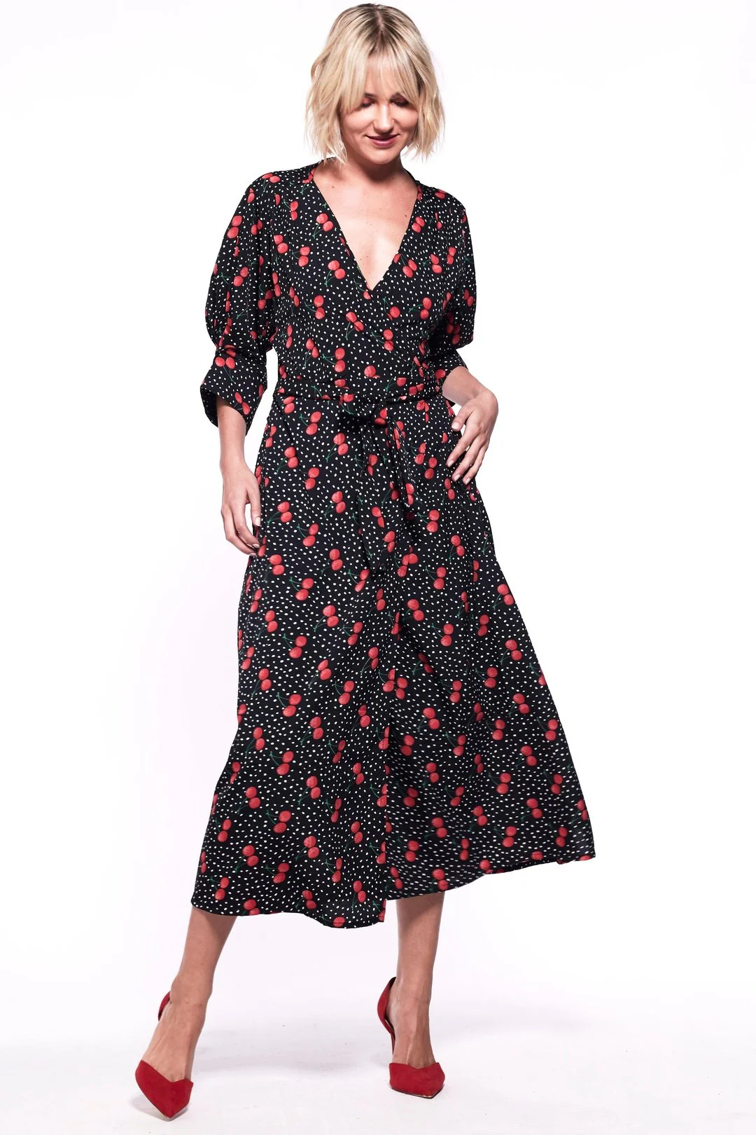 GABRIELA Wrap Dress Black and Cherry Print