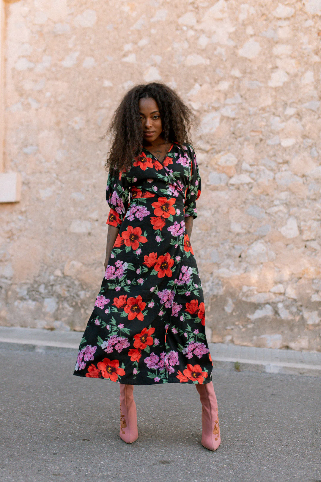 GABRIELA Wrap Dress - Black floral - Image 2