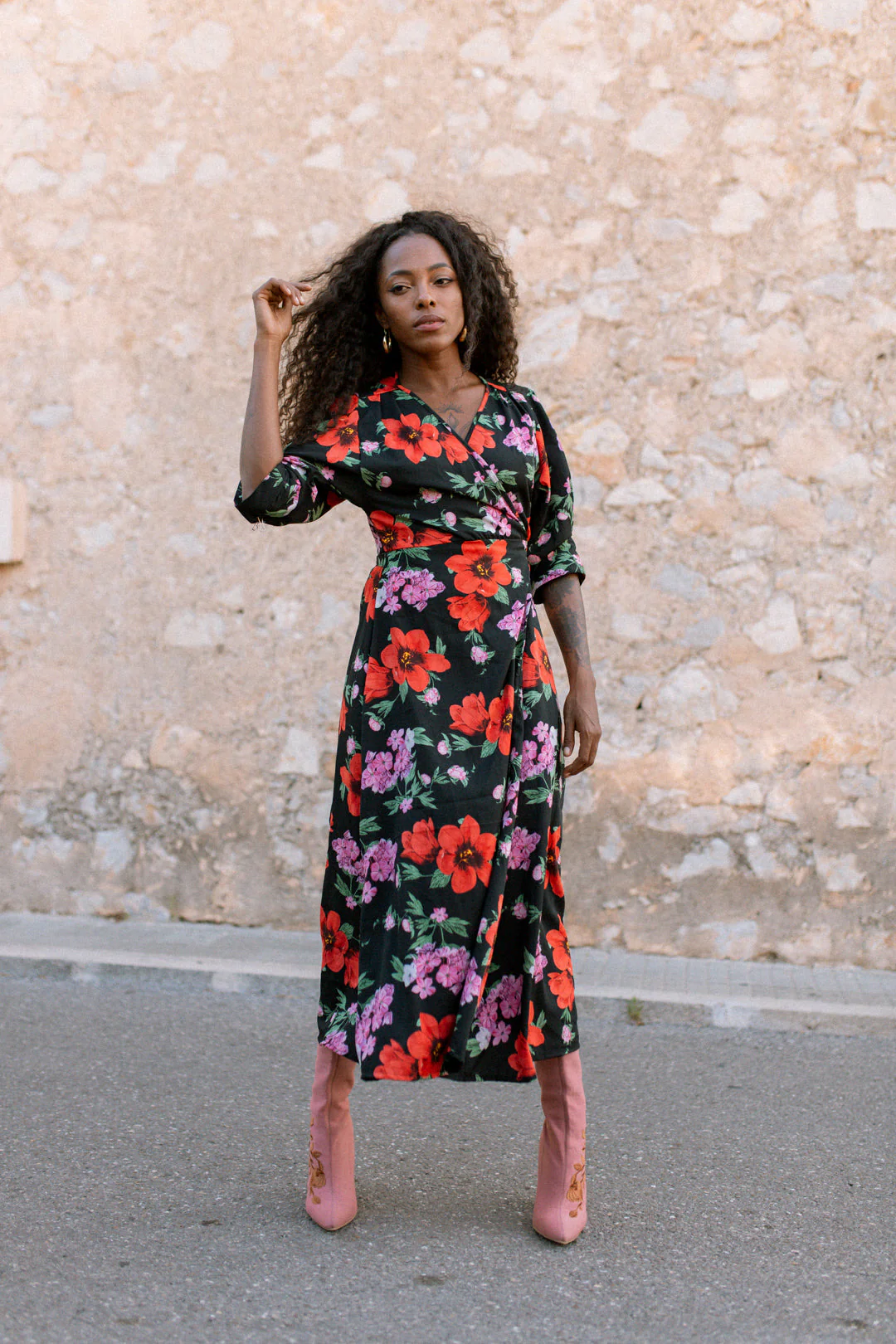 GABRIELA Wrap Dress - Black floral - Image 3