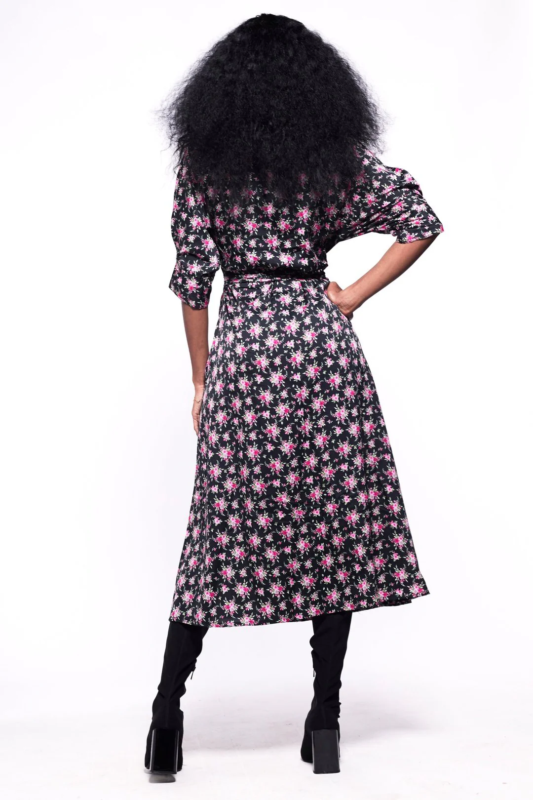 GABRIELA Wrap Dress Black & Rose Print - Image 4