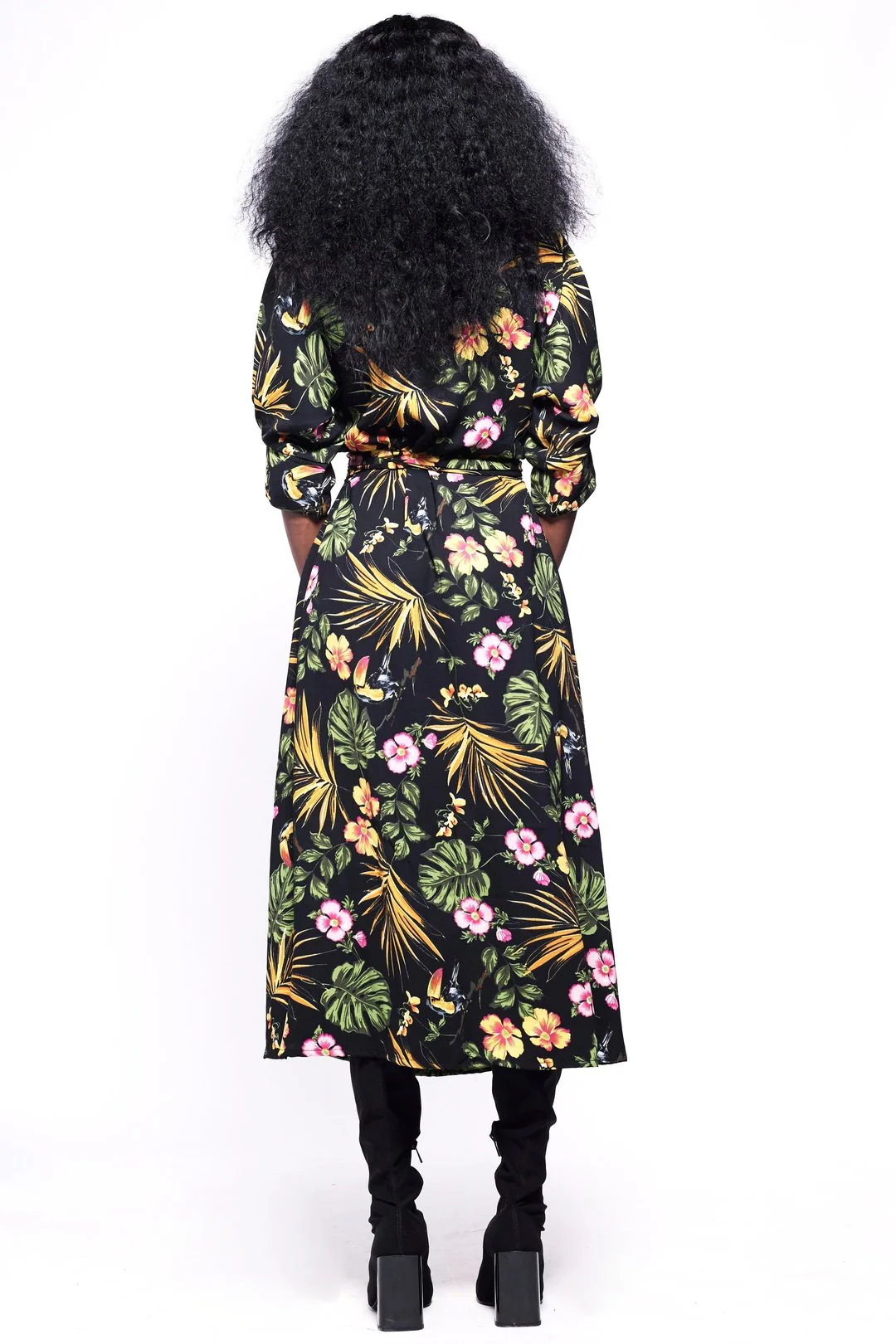 GABRIELA Wrap Dress Black & Tropical Floral Print - Image 3