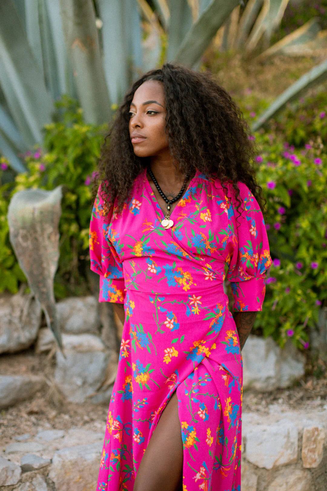 GABRIELA Wrap Dress - Fuchsia Floral Hot pink - Image 2