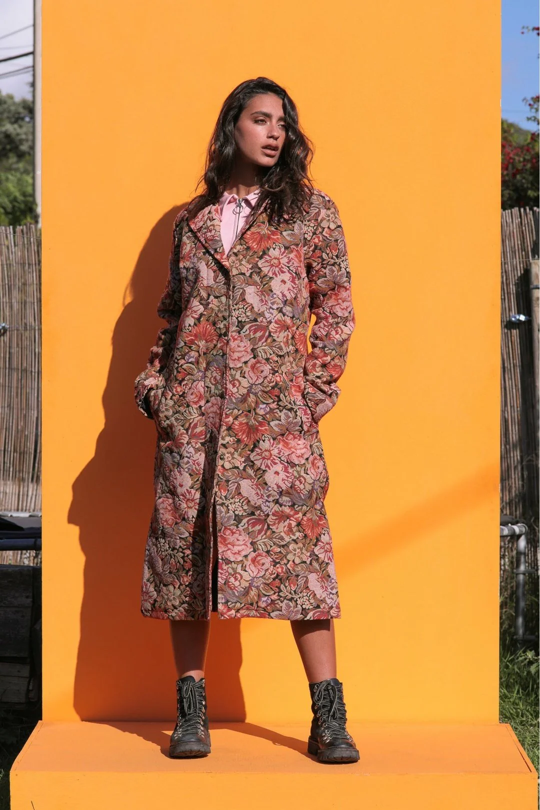 GRANDMA'S CURTAINS Woven Retro Floral Trench Jacket - Image 3