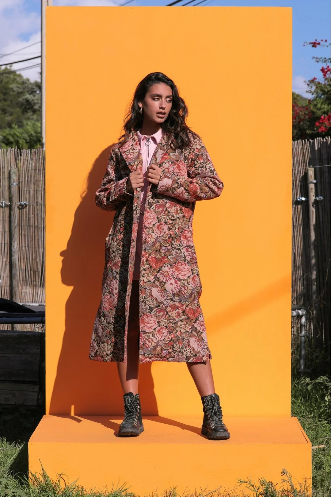 GRANDMA'S CURTAINS Woven Retro Floral Trench Jacket - Image 6