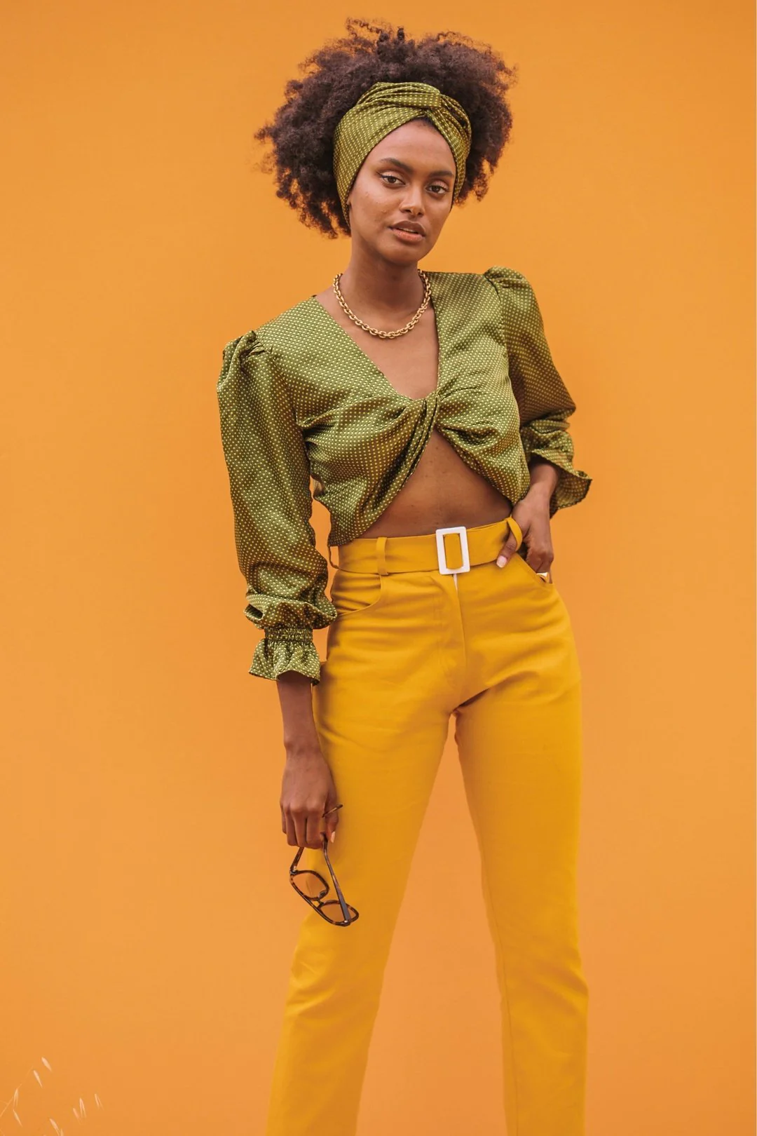 Green Satin Square Head Scarf and Y2K Top - Image 6