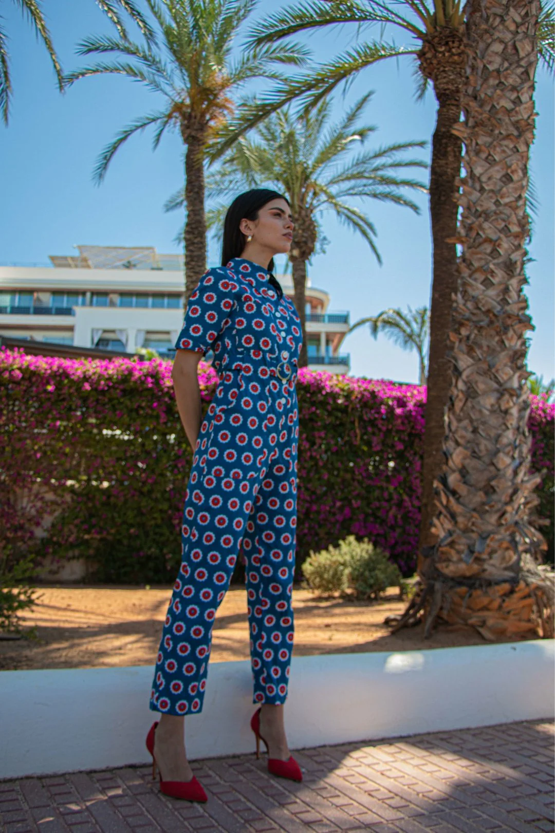 HEIDI Retro Jumpsuit - Blue Flower Power - Image 4