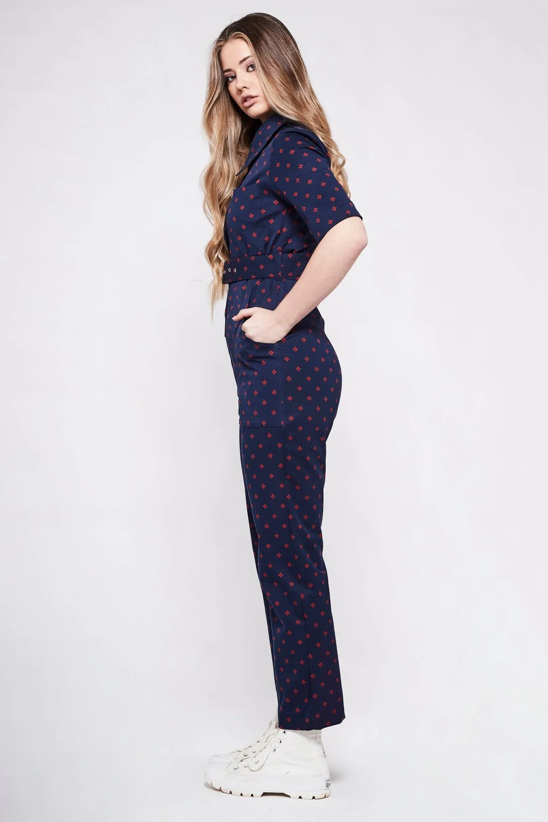 HEIDI Retro Jumpsuit - Navy & Red Diamond - Image 4