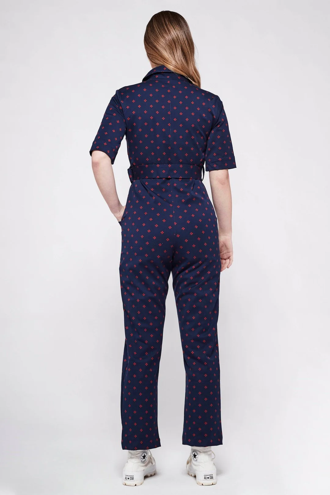 HEIDI Retro Jumpsuit - Navy & Red Diamond - Image 5