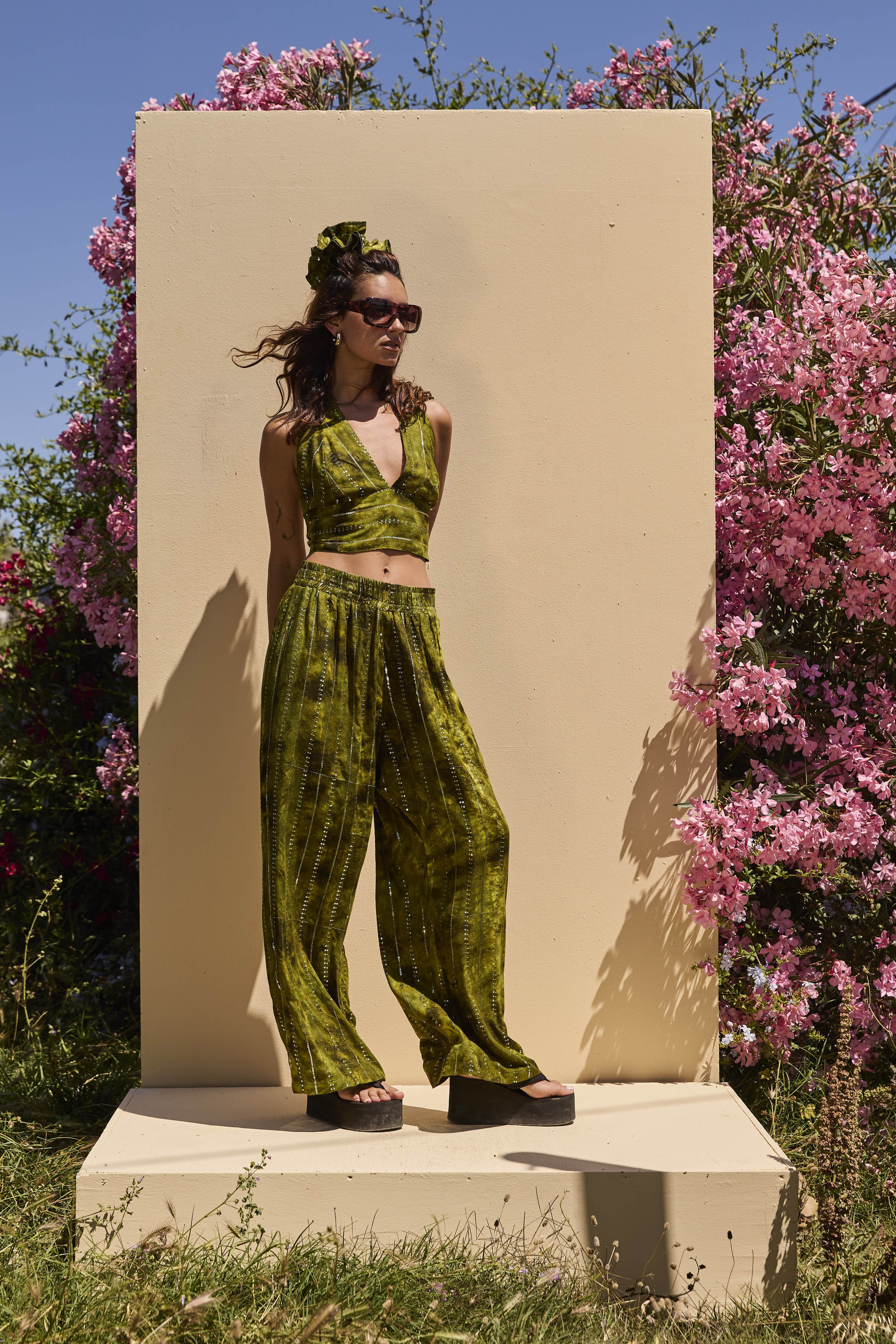 'Es Vedra' LOUNGE SET Crop Top - Green - Image 3