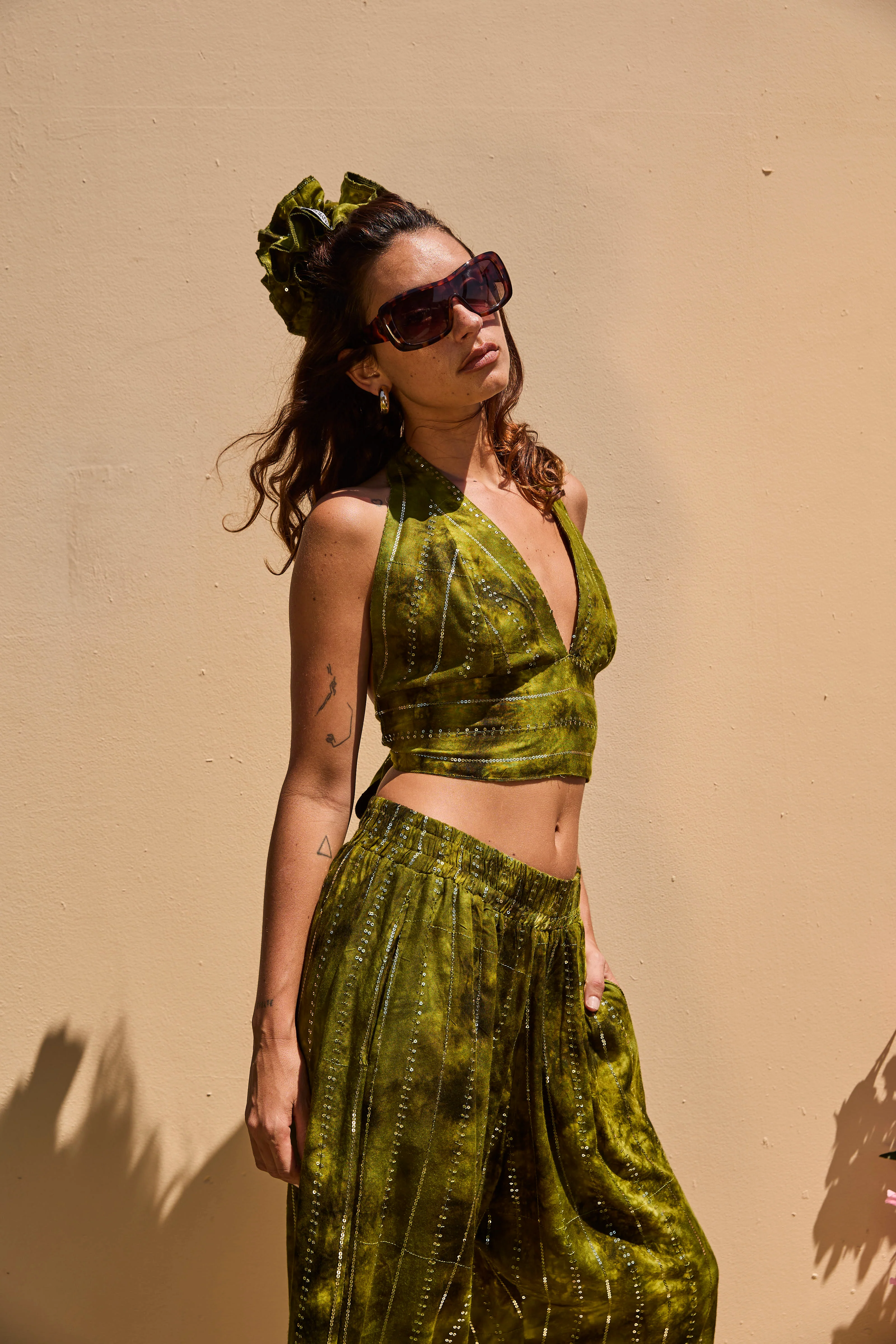 'Es Vedra' LOUNGE SET Crop Top - Green - Image 4