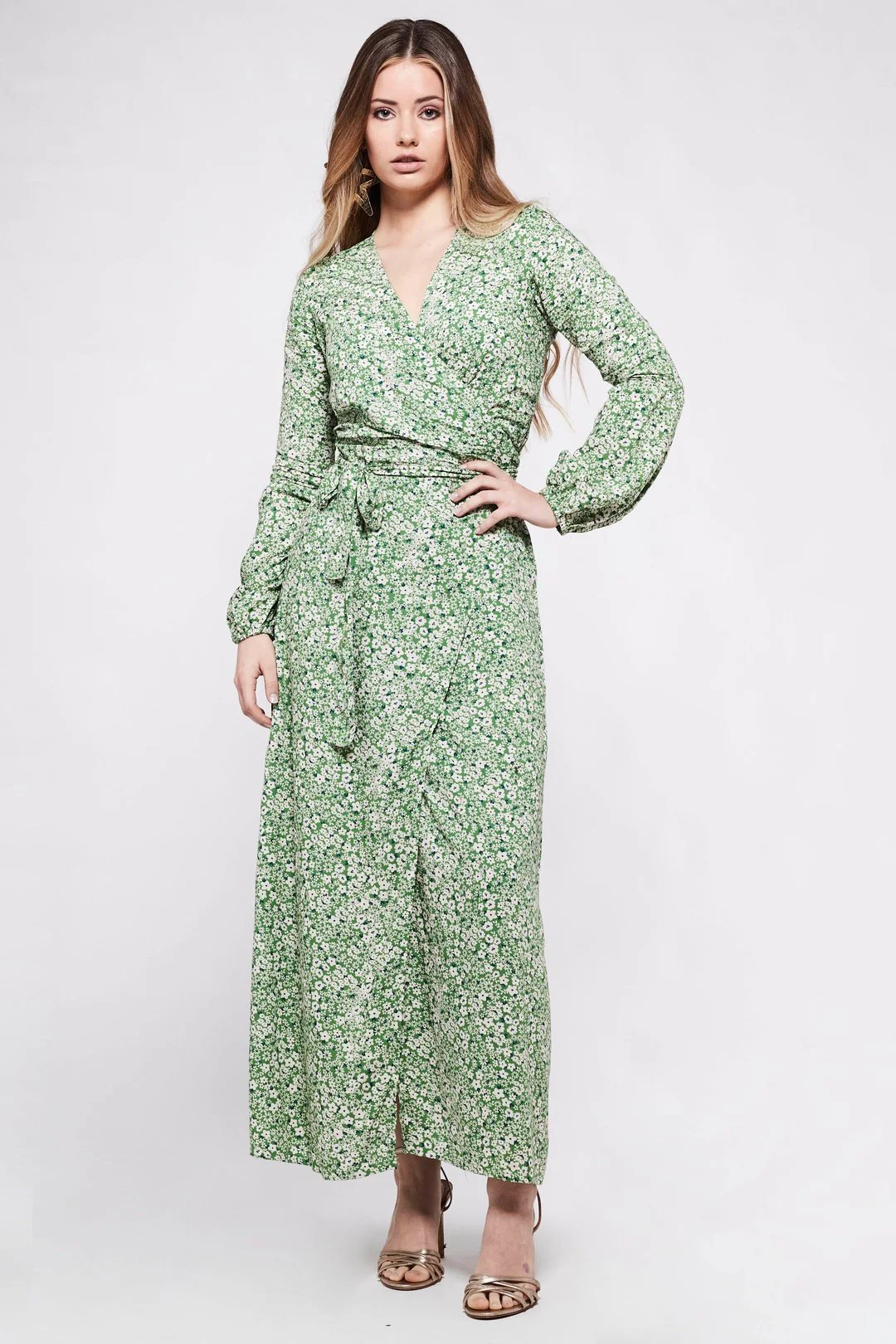 KALANI green floral wrap dress - Image 2