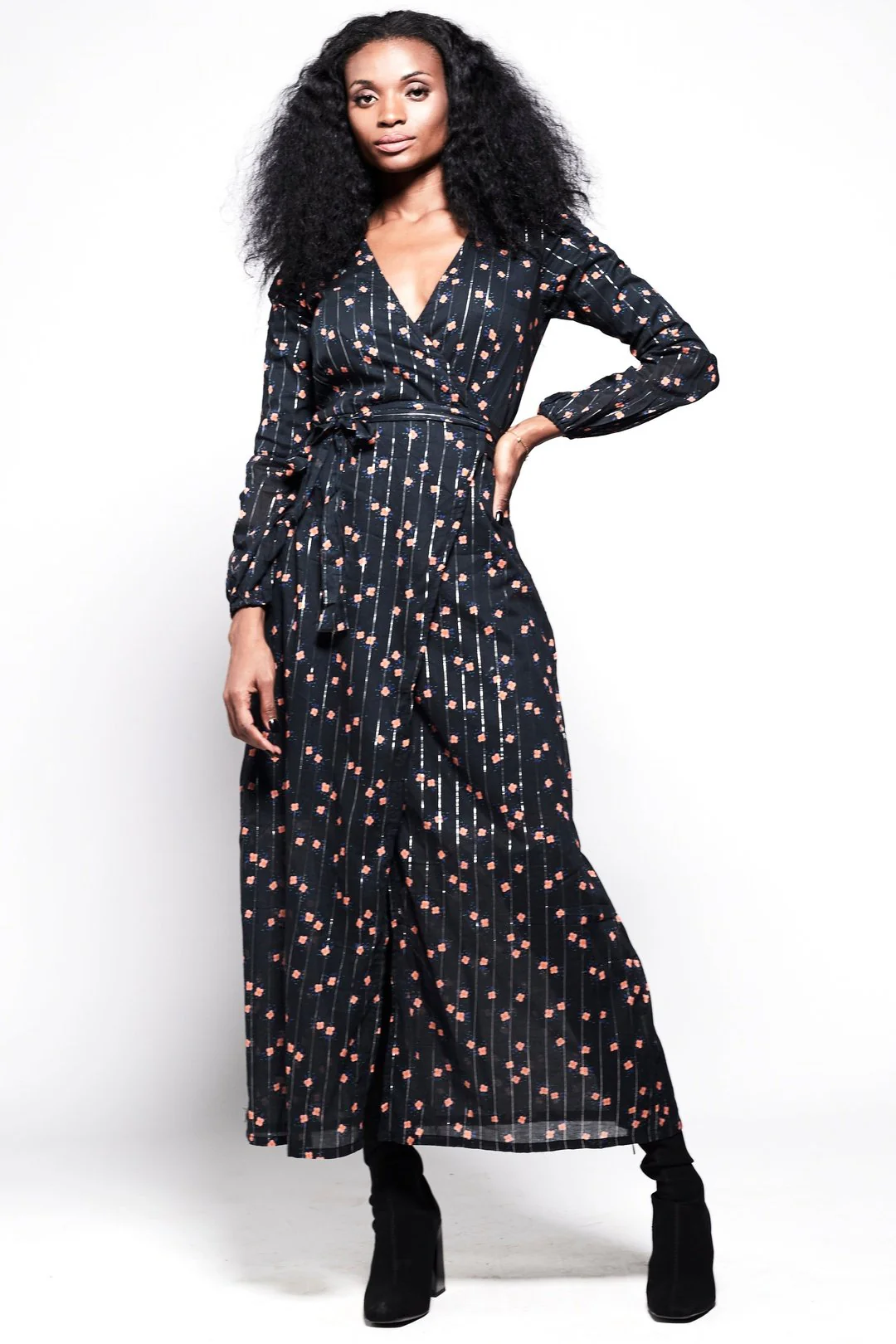 KALANI Wrap dress - Black with Peachy orange floral print - Image 2