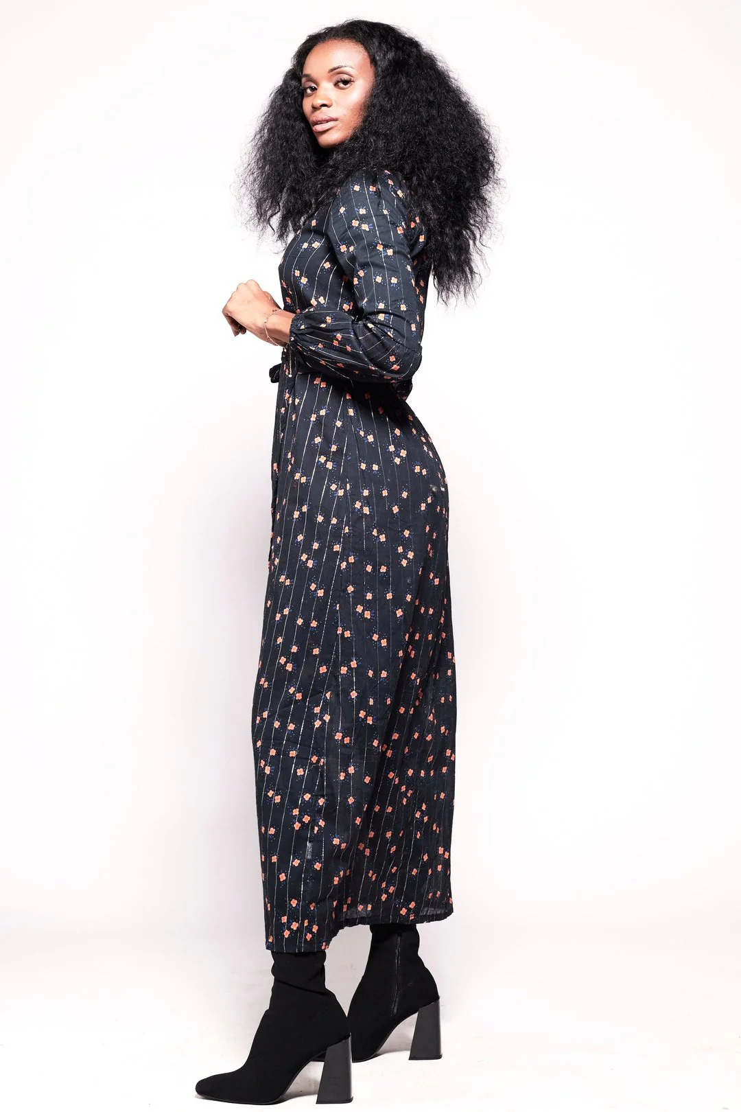 KALANI Wrap dress - Black with Peachy orange floral print - Image 3