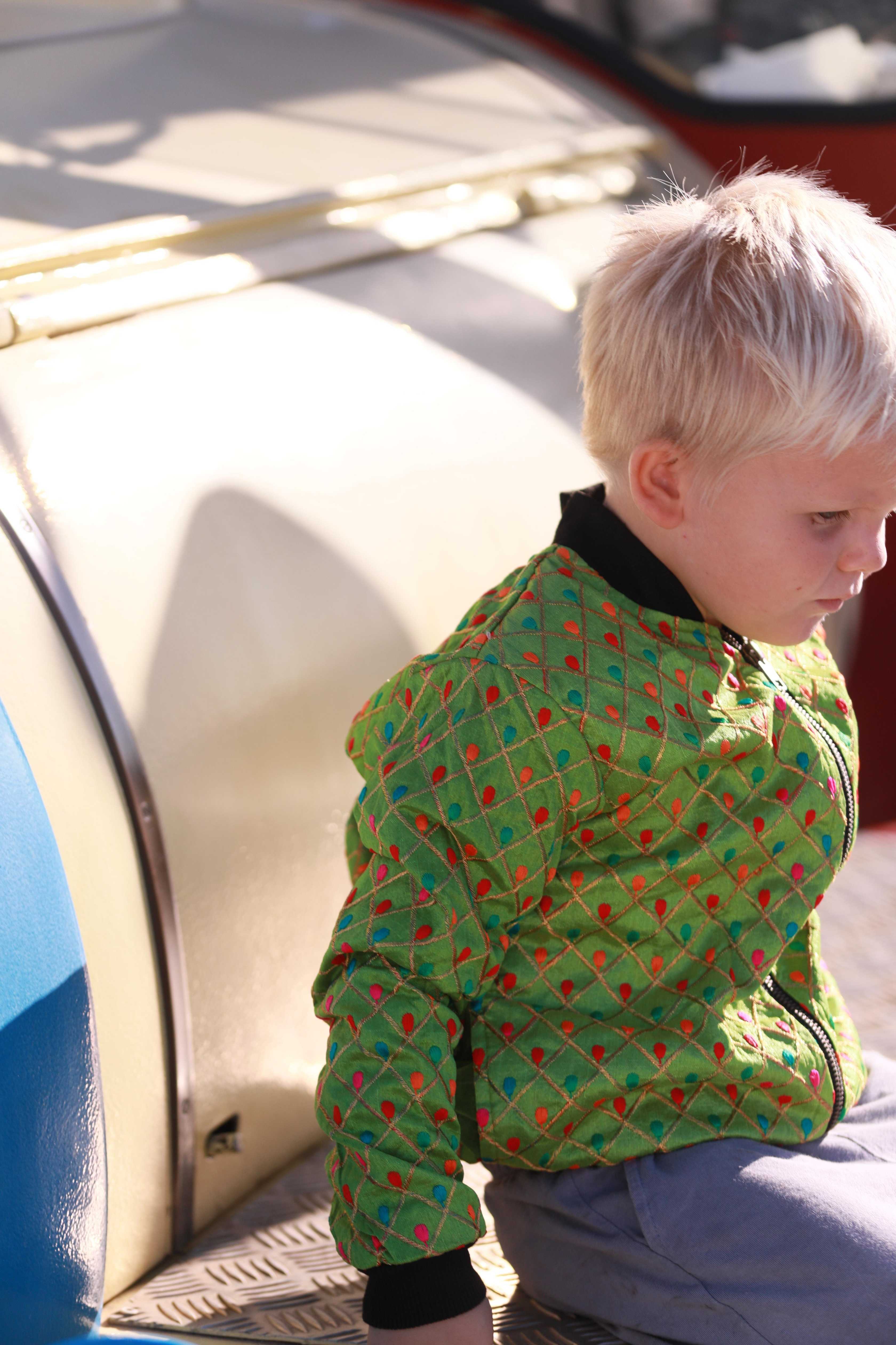 Kids Embroidered Bomber - Bright Green - Image 2