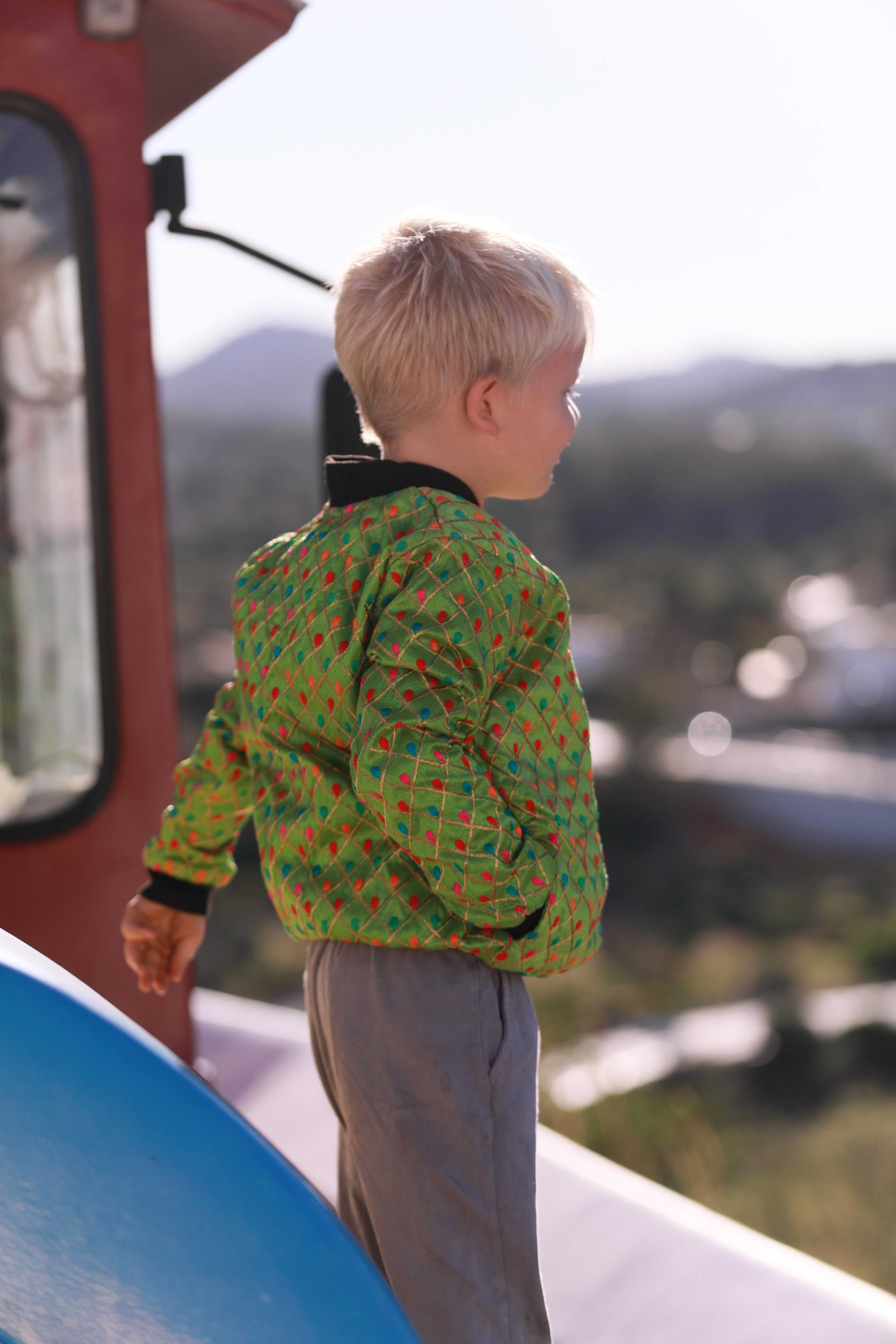 Kids Embroidered Bomber - Bright Green - Image 3